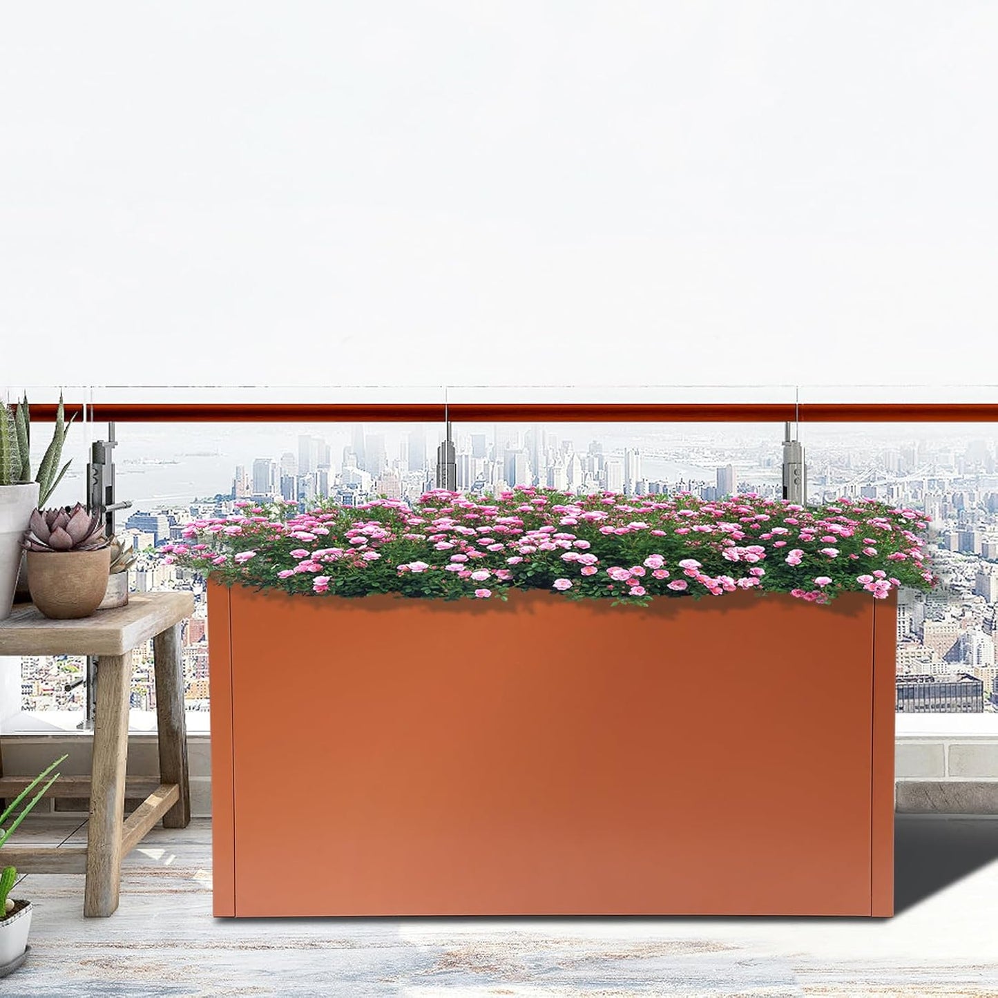 31.5" L x16 W x16 H Metal Flower Boxes Planter Boxes Outdoor Raised Garden Bed Indoor Outdoor Planting Bed Rose Gold Rectangle Planter Box for Patios Lawn Yard Decor Storage