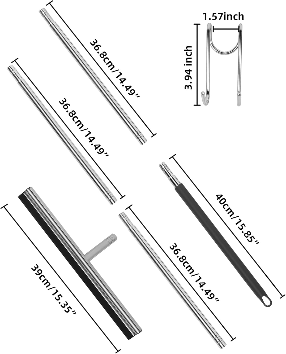 Floor Squeegee Scrubber 59inch Long Stainless Steel Handle with 15inch Wide Silicon Rubber Blade Squeegee Broom for Floor Washing and Drying Shower Glass, Garage, Window, Marble, Wood Surfaces