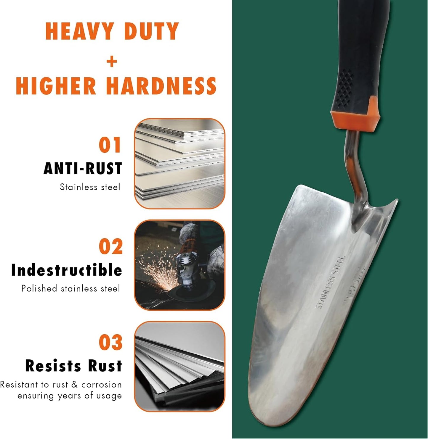 DTRK 8-Piece Large Garden Tool Set 304 Stainless Steel Garden Tool Kit with Handbag,Pruning Shears,Gloves Heavy Duty Gardening Hand Tools with Non-Slip Rubber Grip,Ideal Gifts for Women & Men Orange