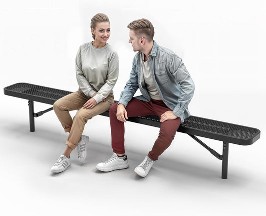 Heavy-Duty Outdoor Metal Bench, Thermoplastic-Coated, Inground, Weatherproof, Commercial-Grade for Parks, Gardens, Patios, Stores & More (8 Ft - Inground, Black)