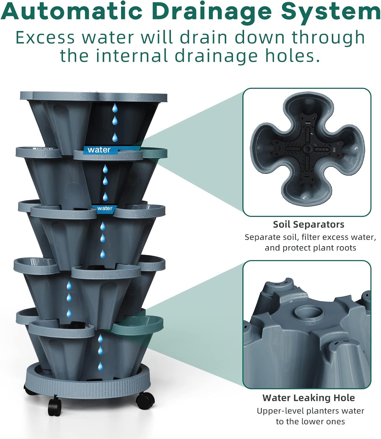 7 Tiered Strawberry Vertical Planters Tower Garden 2 Pack, Stacking Herb Vegetable Planter with Support Pole Indoor and Outdoor - Dark Grey