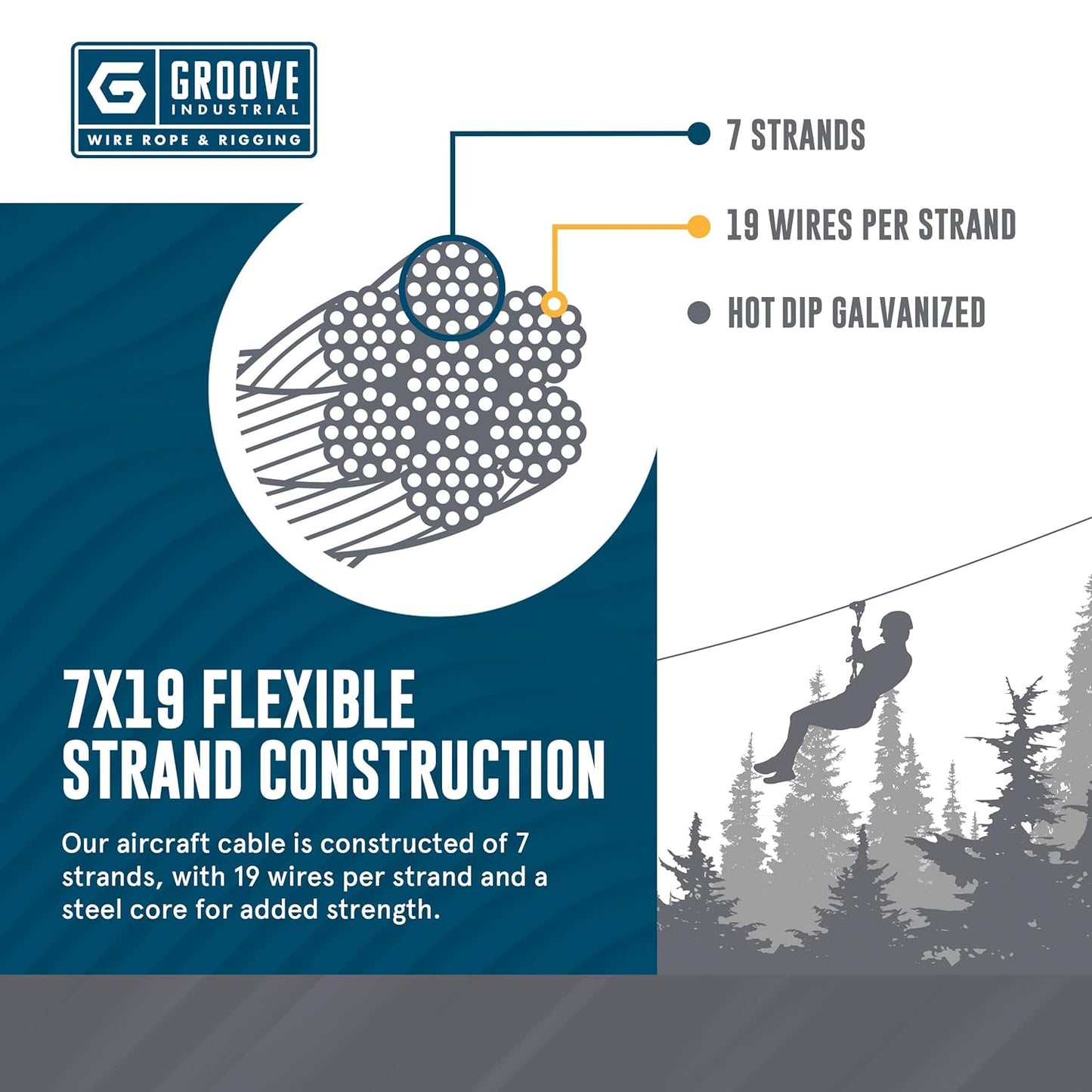 5/16’’ 7x19 Hot Dip Galvanized Aircraft Cable – Steel Wire Rope - 1000 Feet