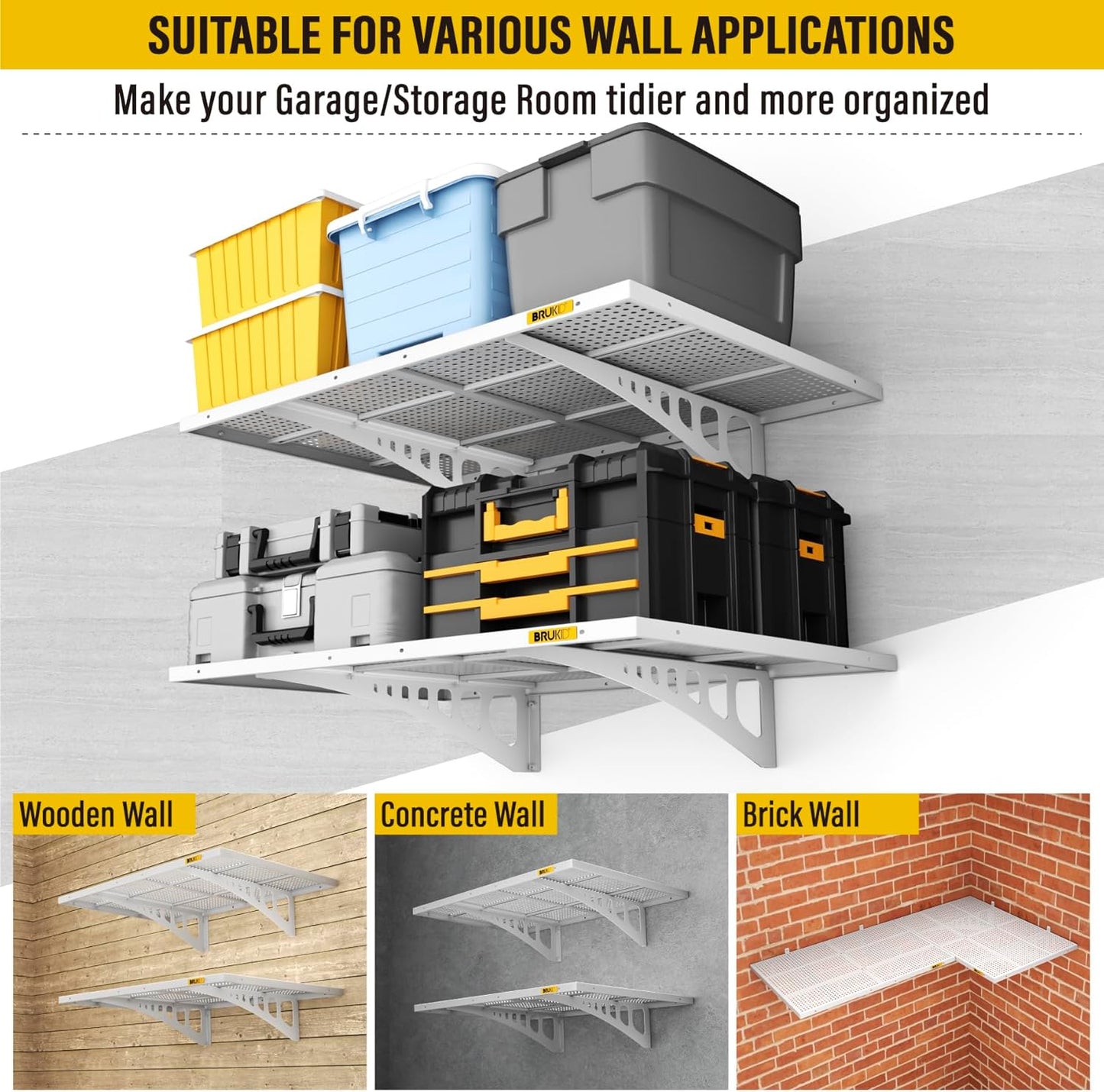 2Pack 2x3ft Adjustable Metal Garage Wall Shelving Heavy Duty Garage Storage Shelf Wall Mounted White