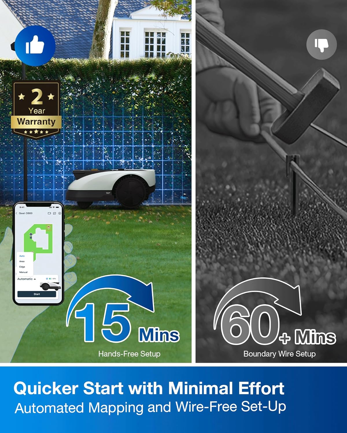 ECOVACS Goat O1000 RTK Robot Lawn Mower, Perimeter Wire Free Vision Robotic Lawnmower for 1/4 Acres Lawn, Automated Mapping, APP Control, 3D Obstacle Avoidance, Zero-Edge Cutting