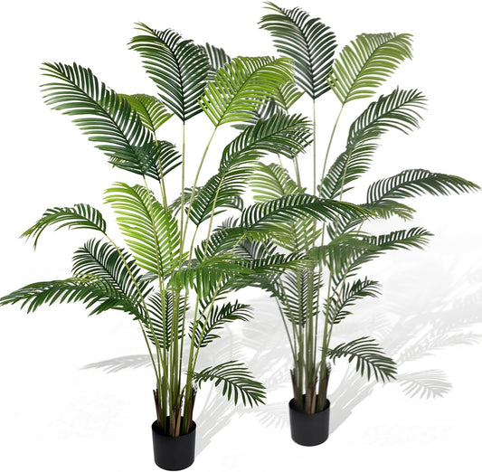 Worth Garden 82in 2-Pack Artificial Areca Palm Tree in Pot, 7ft Fake Cane Palm Silk Plant Indoor Outdoor, Dypsis Lutescens, Lifelike Faux Silk Plants Home Decor