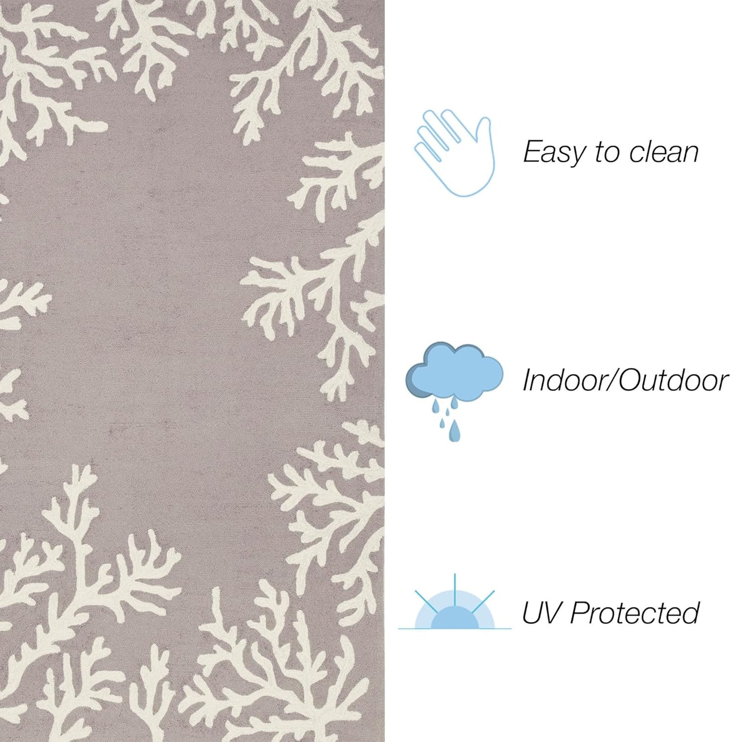 Liora Manne CAPRI Indoor/Outdoor Handmade Synthetic Blend Durable Area Rug - Traditional Border Coastal Beach Accent (Coral Border Silver) (2' x 5')