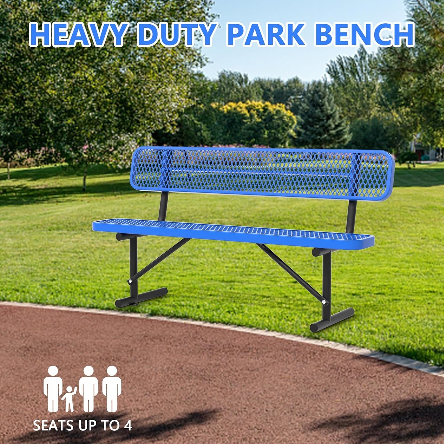 6 Feet Heavy Duty Metal Park Bench for Outside, Outdoor Steel Bench with Backrest & Portable Frame, Commercial Benches for Shopping Malls/Stores/Parks/Patios/Decks/School