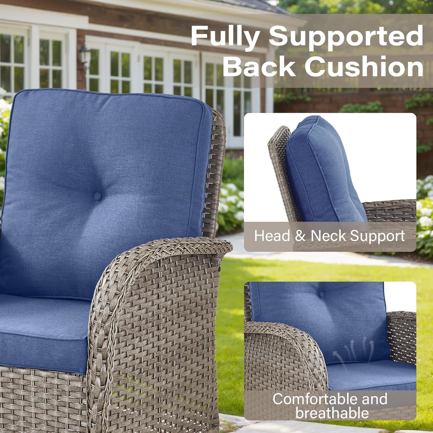 5 Pieces Wicker Patio Furniture Set - Swivel Rocker Outdoor Chairs with Ottomans and Side Table, Small Patio Conversation Set for Porch Deck Backyard