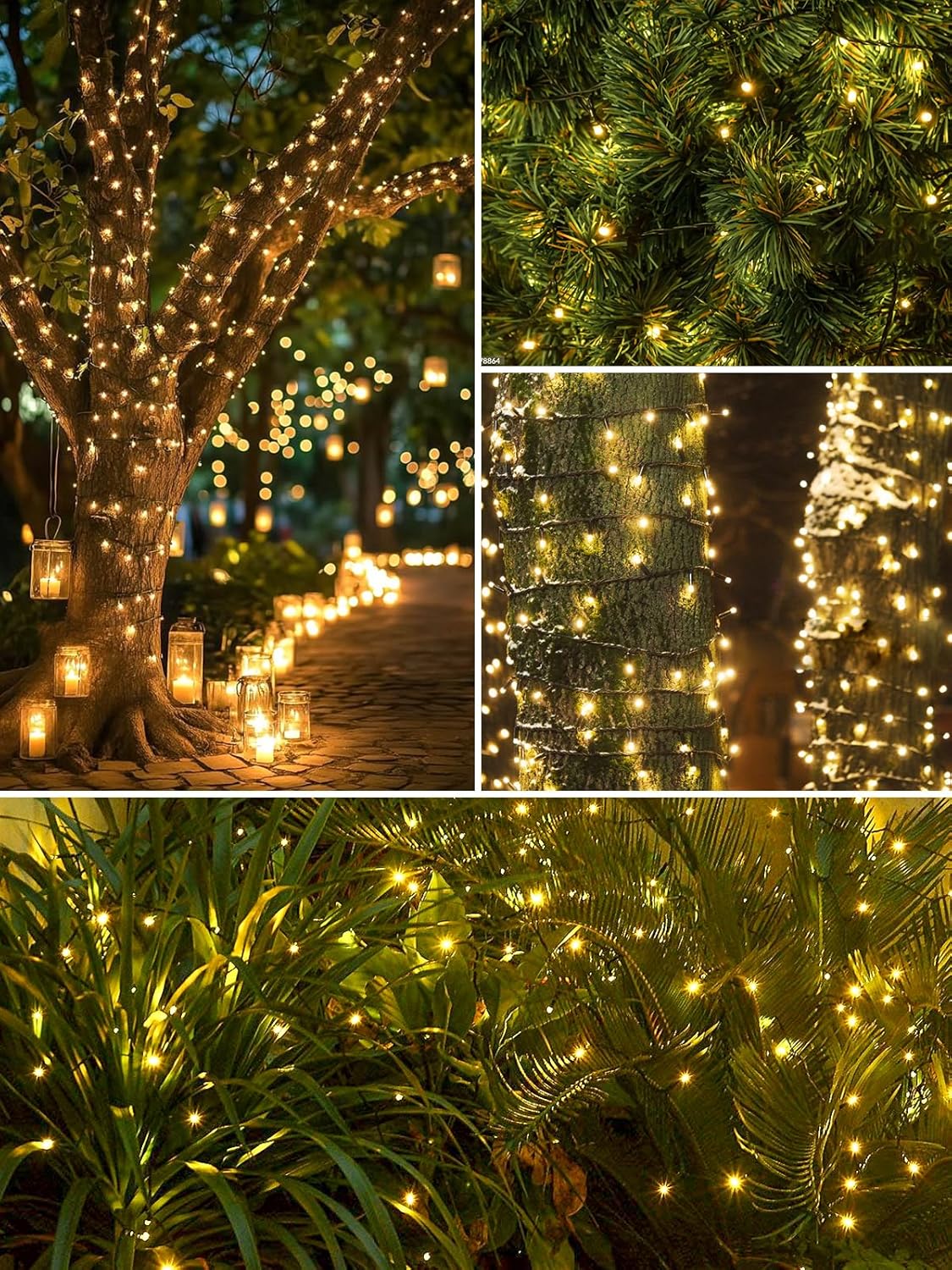 4 Pack 400 LED Solar String Lights for Outside, Solar Christmas Lights Outdoor with 8 Lighting Modes, Waterproof Green Wire Solar Powered Tree Light for Xmas Party Yard Garden Decorations (Warm White)