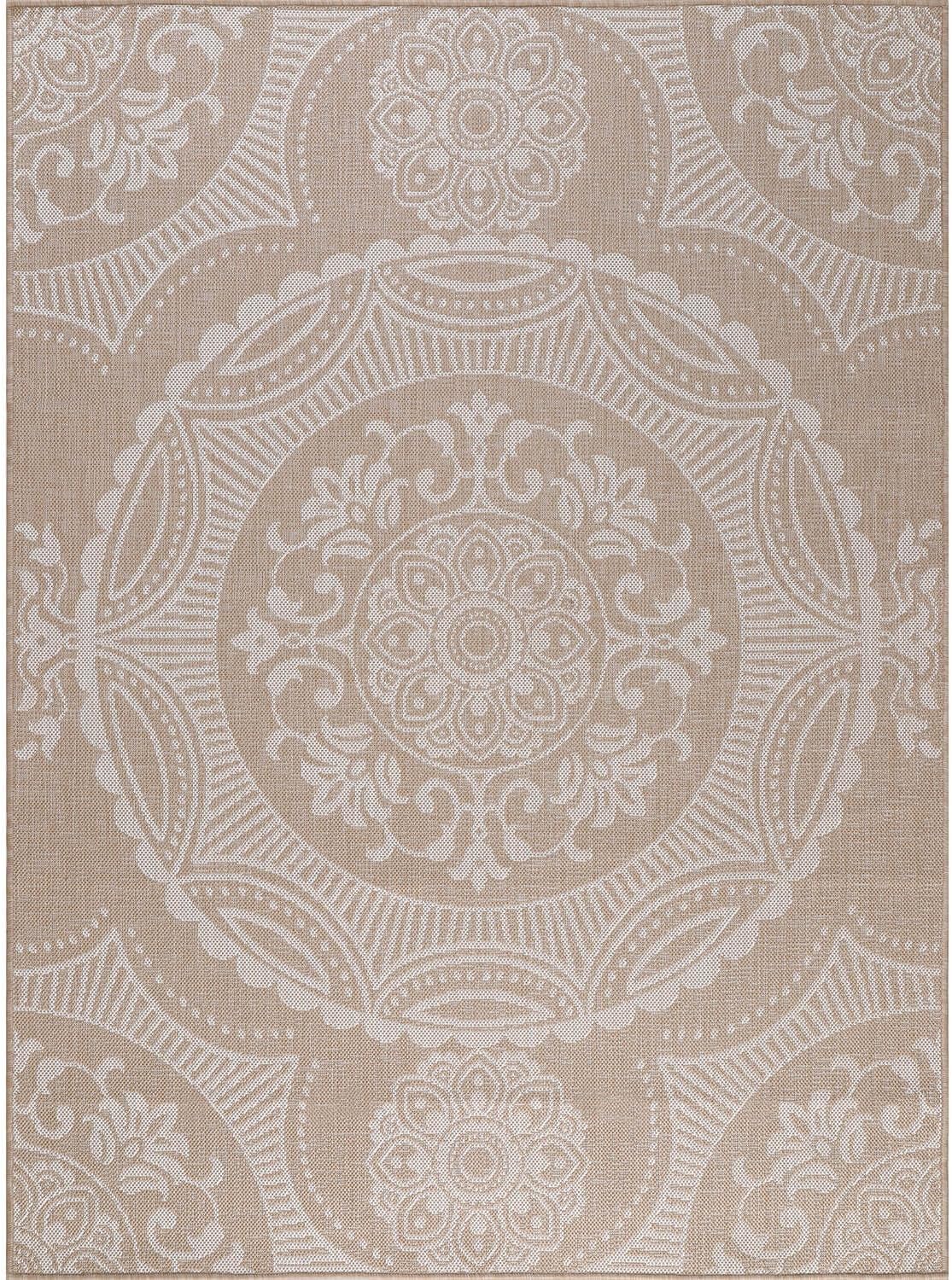 Medallion Outdoor Rug 8x10 Washable Outside Carpet for Indoor Patio Porch Waterproof Easy Cleaning Non Shedding Area Rugs Beige 8 x 10