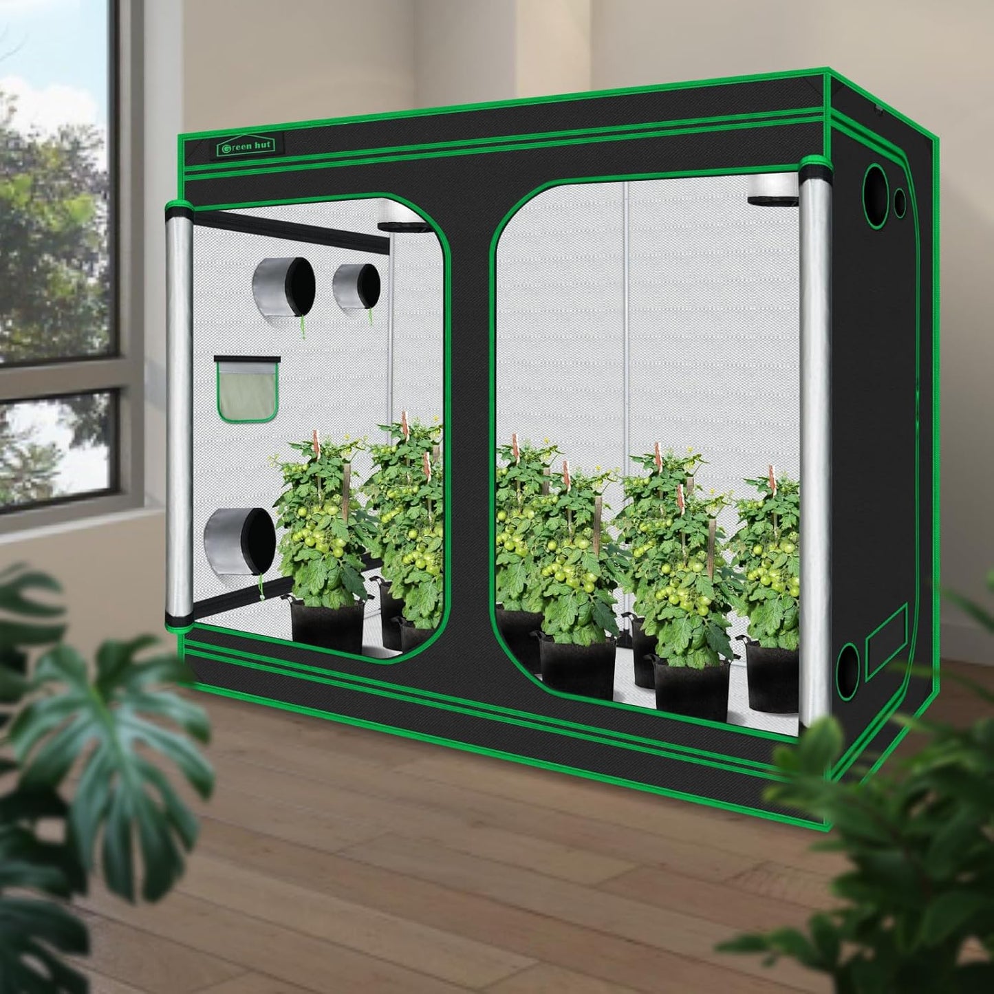 Grow Tent 96"x48"x78" 600D Mylar Hydroponic Indoor Grow Tent with Observation Window, Removable Floor Tray and Tool Bag for Indoor Plant Growing 8x4