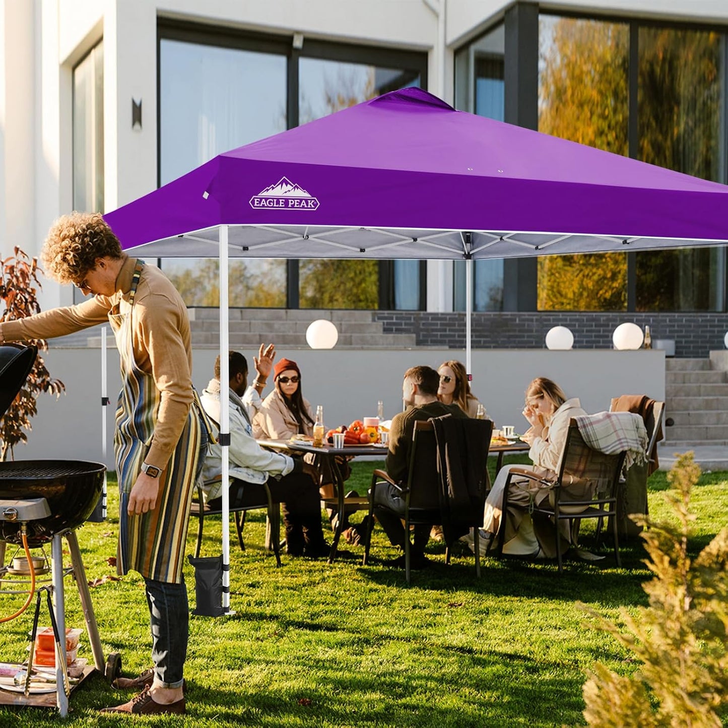 EAGLE PEAK Pop Up Canopy Tent with Wheeled Carry Bag, 8 Stakes, 4 Ropes, 4 Weight Bags, Easy Set Up Tent Canopy, 12x12 ft, 144sqft of Shade, Purple