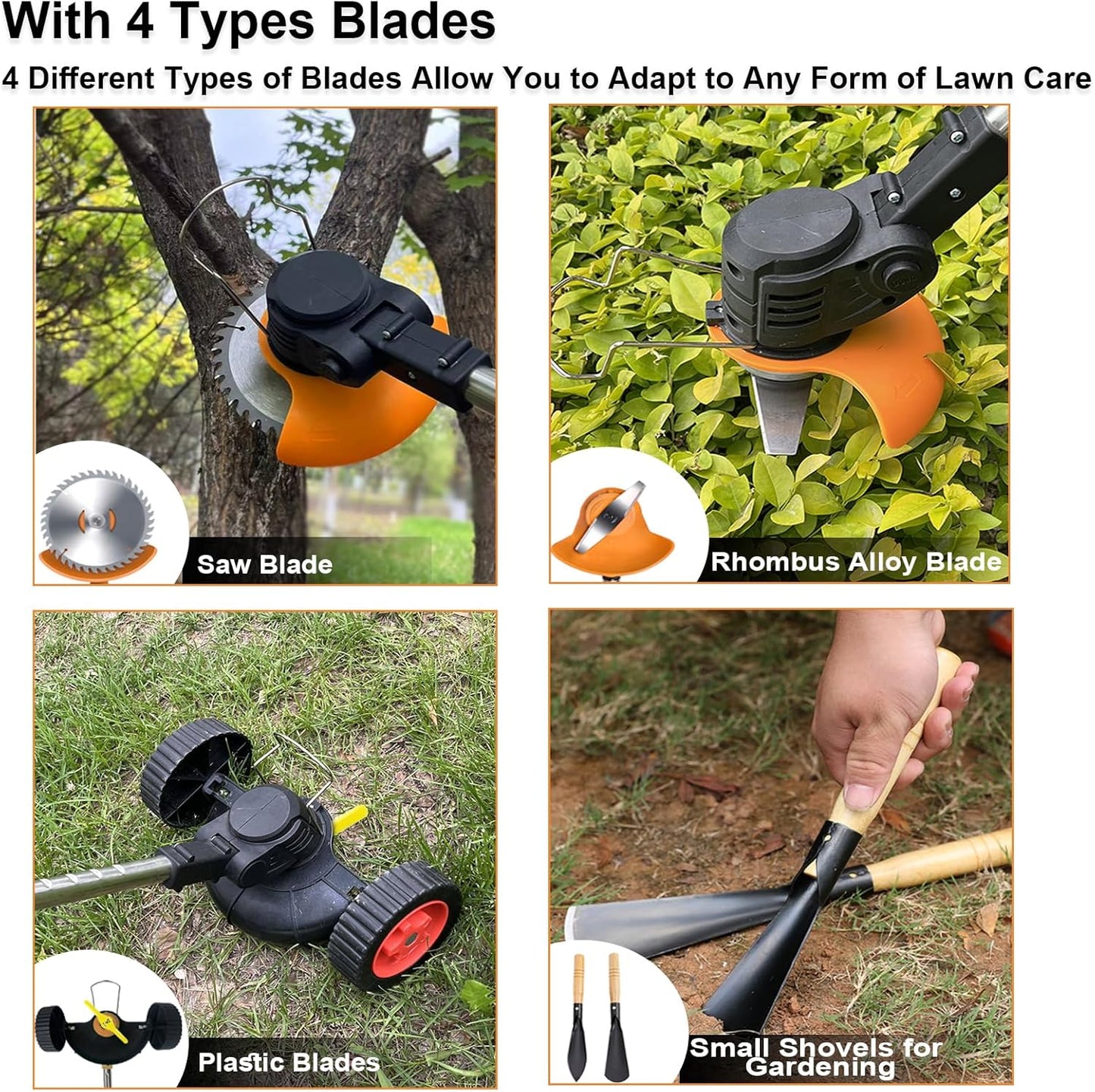 Electric Weed Wacker Eater Cordless, Weed Wacker Battery Powered, Weed Trimmer with 2 21V/2Ah Battery Operated & 15 Blades & Wheels, No-String Grass Trimmer/Brush Cutter/Edger for Garden Yard