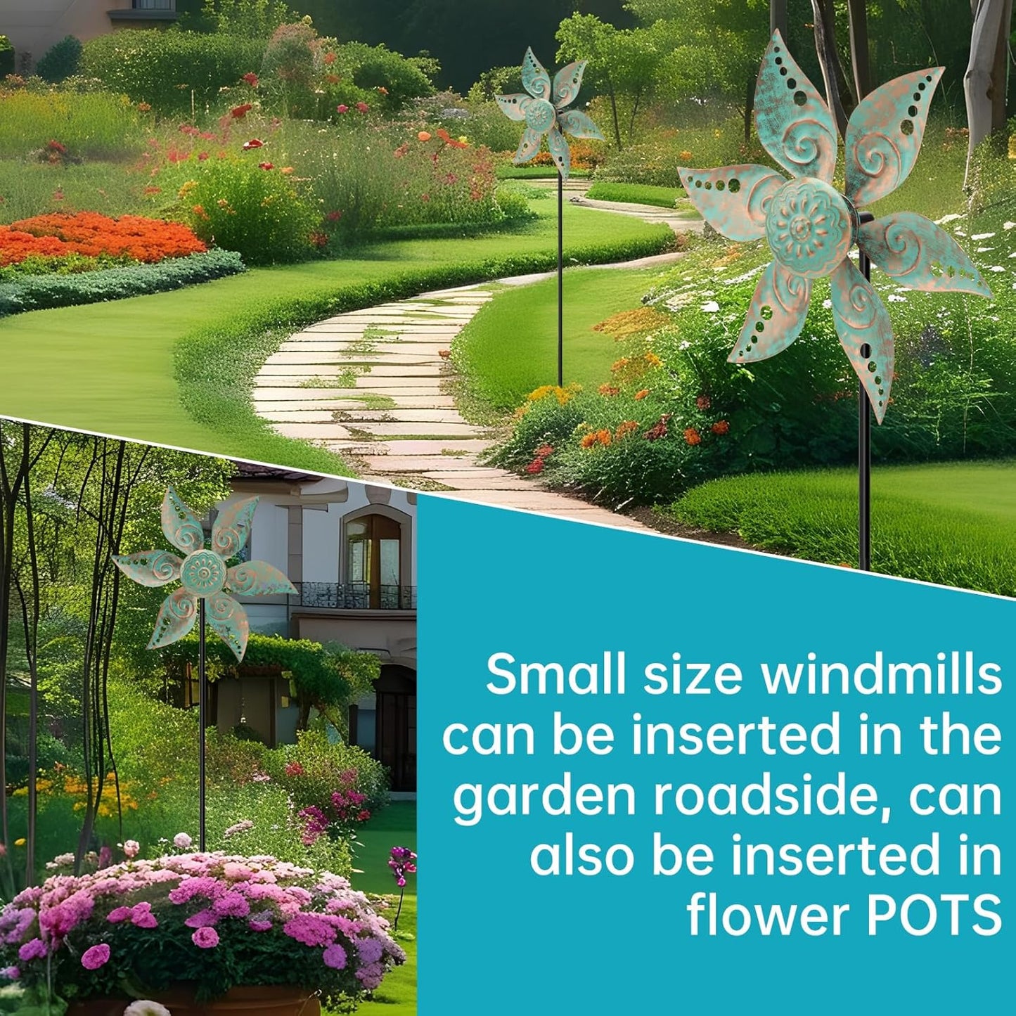 2 Pack Wind Spinners Outdoor Clearance Metal Vintage Green,Wind Sculpture Small Iron Windmill is Decorative Garden Stakes for Patio Lawn Outdoor Yard Lawn Garden Decor