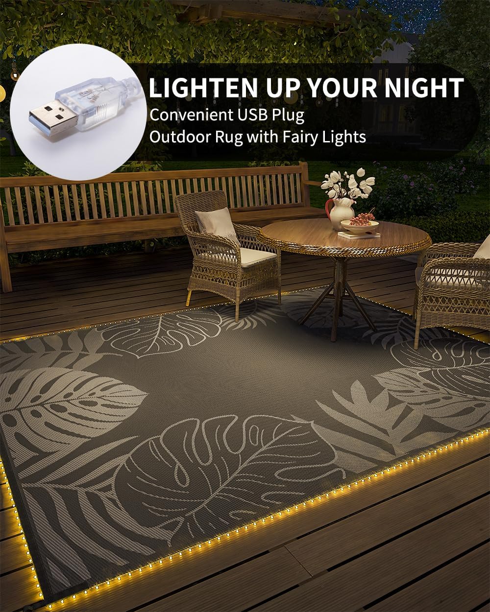 COCOER Tropical Outdoor Rug 6x9 LED Reversible-Waterproof Patio Rug-Quick Dry Outdoor Carpet-Outdoor Area Rugs Indoor Outdoor Rugs-Outside Rug Patio Decor for Porch Deck Balcony Backyard