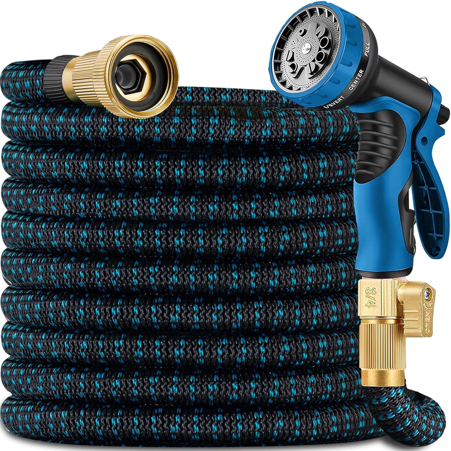 75 ft Expandable Garden Hose with 10 Function Nozzle Sprayer, Lightweight Flexible Water Hose with Durable Collapsible Latex Core & Solid Brass Fittings, 75ft Retractable Stretch Hose(Black Blue)