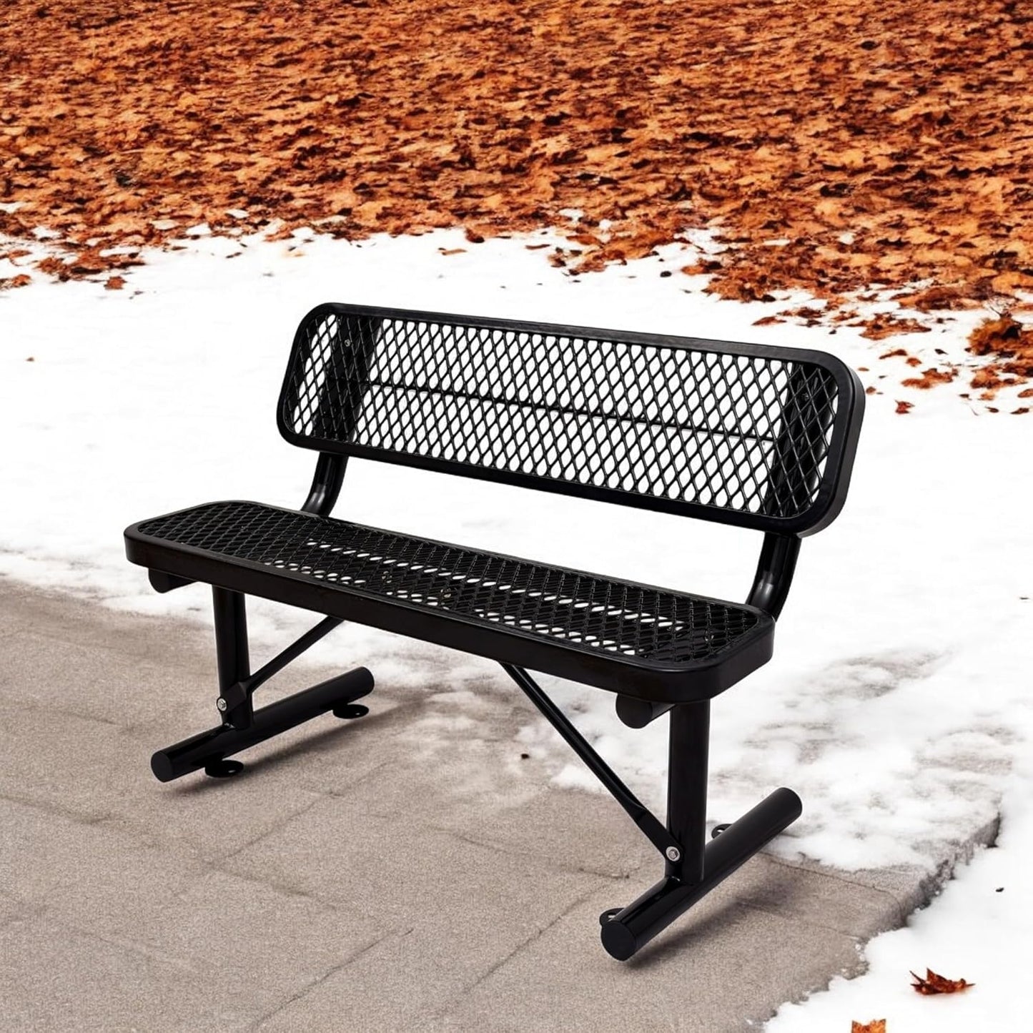4 FT Heavy Duty Metal Park Bench with Back for Outside, Outdoor Black Bench with Backrest & Portable Frame, 1-3 Person Seat-Commercial Benches Garden Benches for Outdoors