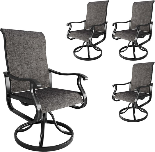 Amopatio Patio Swivel Chairs Set of 4, Outdoor Swivel Rocker Dining Chairs with All Weather Textilene High Back & Metal Frame, for Backyard Deck Lawn, Dark Grey