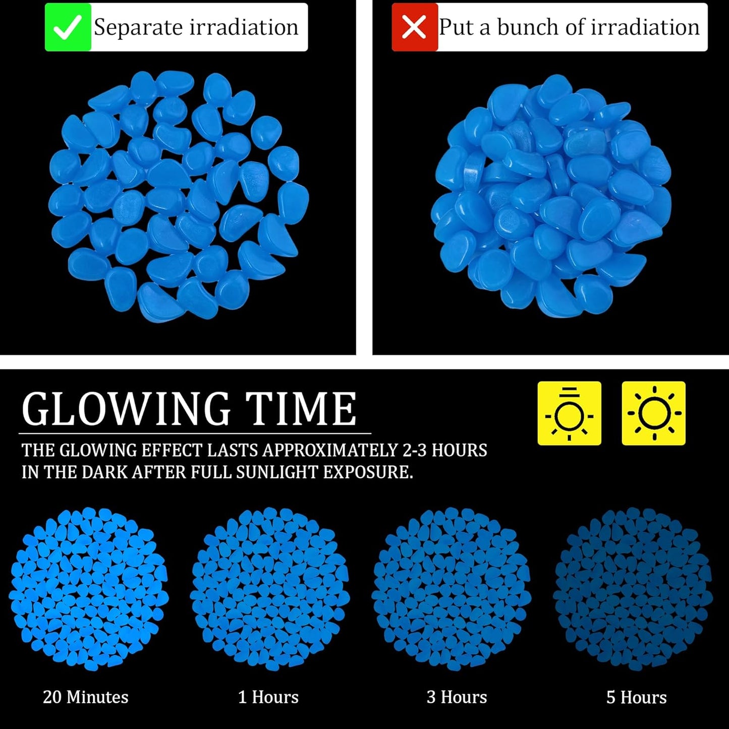 3.5LB 25-27mm Glow in The Dark Outdoor Rocks Glowing Rocks for Driveway Luminous Stones for Aquarium Glowing Stones for Garden Walkway Patio Lawn