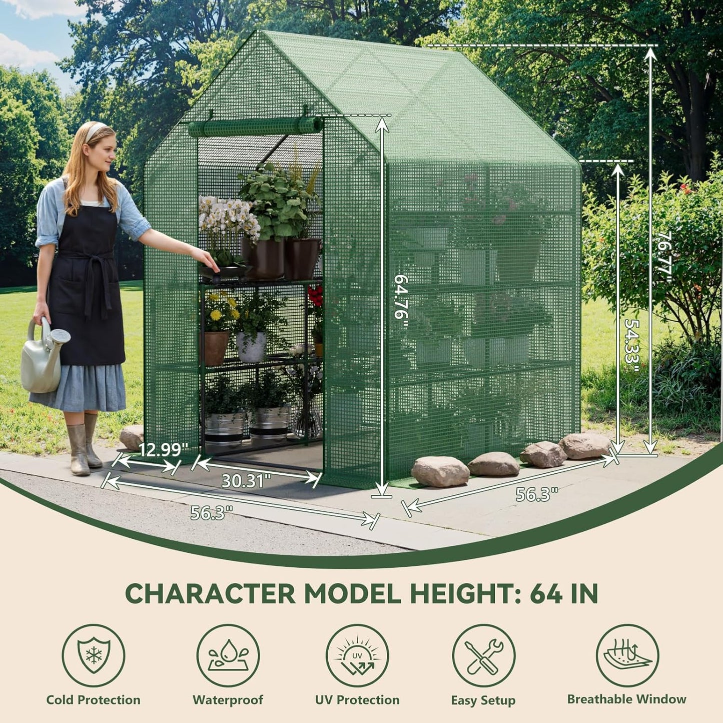 Greenhouse for Outdoors, Small Greenhouse, Walk-in Greenhouses with 3 Tiers 8 Shelves, PE Cover, Heavy Duty Plant Greenhouses for Garden and Backyard
