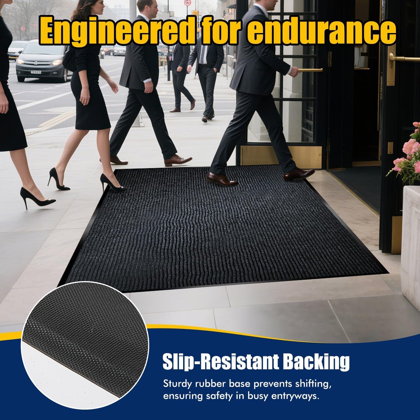 Extra Large Indoor/Outdoor Entrance Mat - 4 x 5 Feet, Rubber Border Door Mat Heavy Duty, Waterproof, Low-Profile, Easy to Clean, Rubber Entry Mat,Commercial Floor Mat, Charcoal Grey