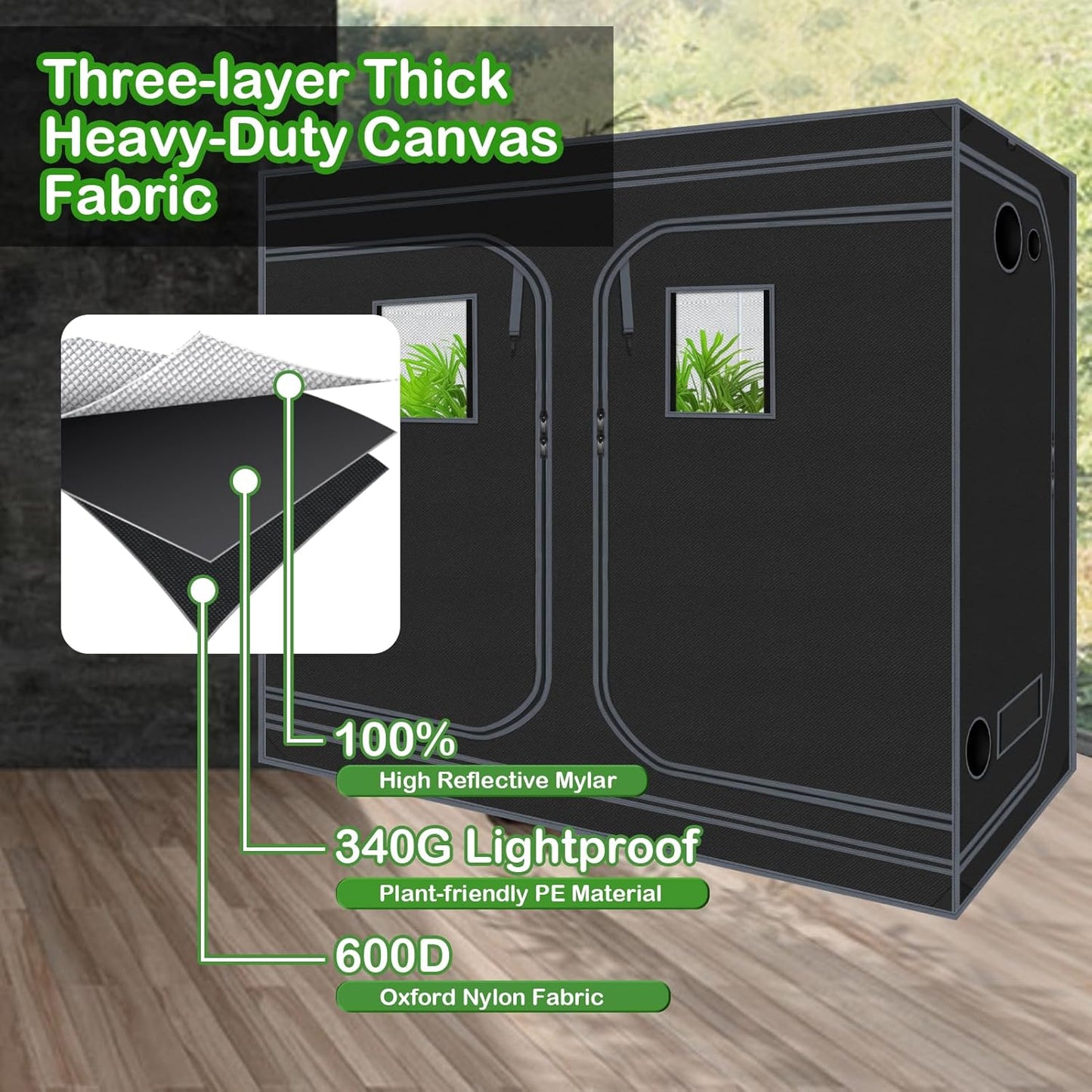 Grow Tents 96"x48"x78" High Reflective Grow Tent Indoor Grow Room for Planting Fruit Flower Veg with Removable Water-Proof Floor Tray 8x4