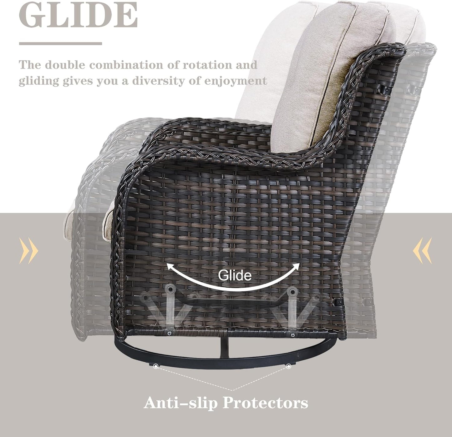 5 Pieces Patio Wicker Furniture Set - 4 Outdoor Swivel Rocker Glider Chairs with 50000BTU Propane Fire Pit Table, Patio Conversation Set Beige Cushion Perfect for Casual Gathering