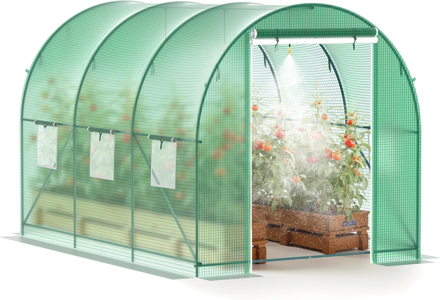 Greenhouse, 10’x7’x7’ Upgraded Walk-in Greenhouse with Spraying System, Heavy Duty Tunnel Green House with 6 Ventilated Mesh Windows & Zippered Roll-up Door, Large Plant Garden Hot House Outdoor