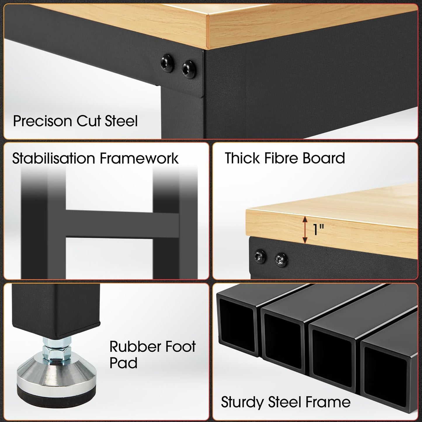 48” Adjustable Workbench，Heavy Duty Wood Work Bench 2000 Lbs Load Capacity,Work Table for Garage, Workshop, Office, Home
