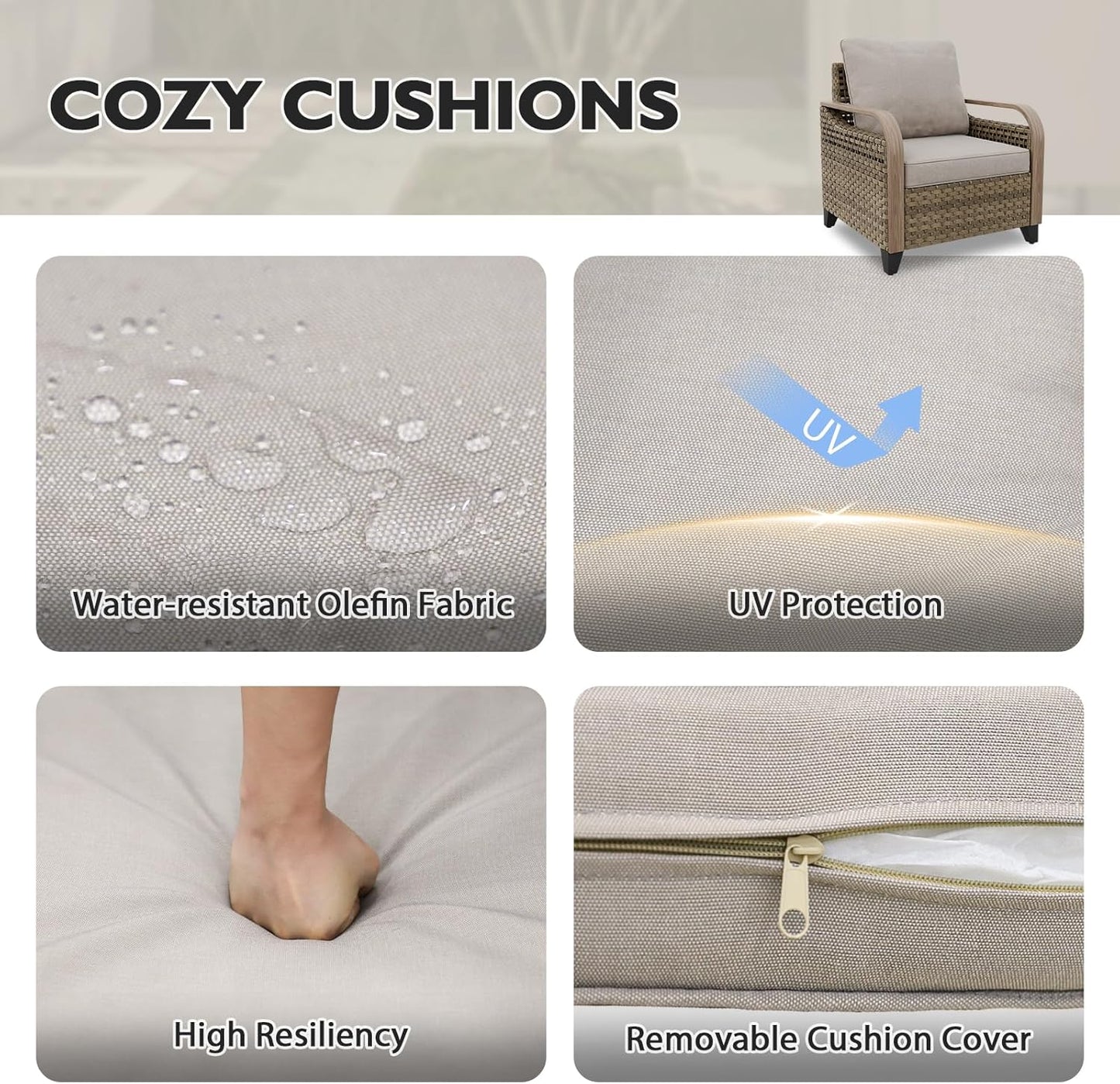 EAGLE PEAK Modern Wicker Outdoor Chair, Patio Chair Curved Armrest, Rattan Patio Furniture for Yard Deck Porch Garden, 2 Chairs, Brown/Gray