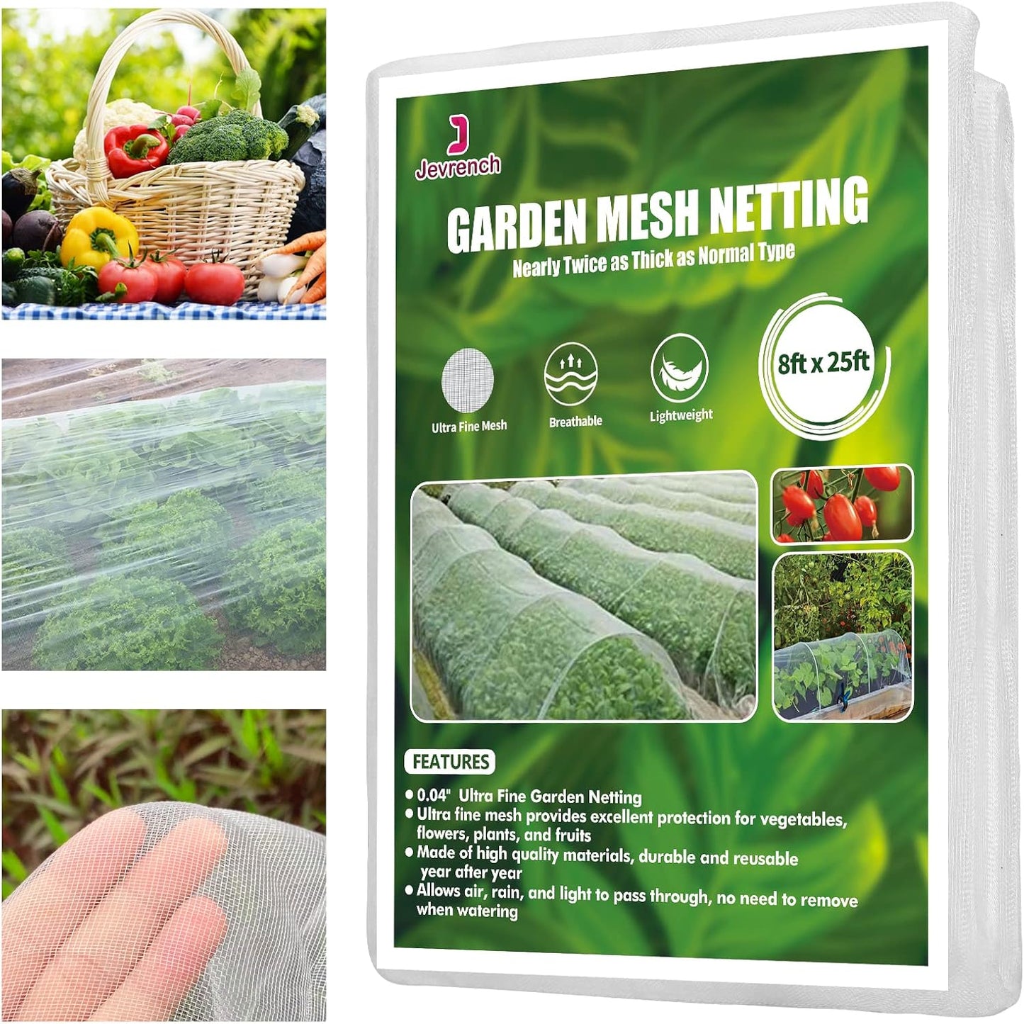 Garden Netting, Jevrench Durable Ultra Fine Garden Netting, Garden Plant Cover Row Cover Makes Plants, Vegetables, Fruits, and Flowers Grow Better (8ft x 25ft)