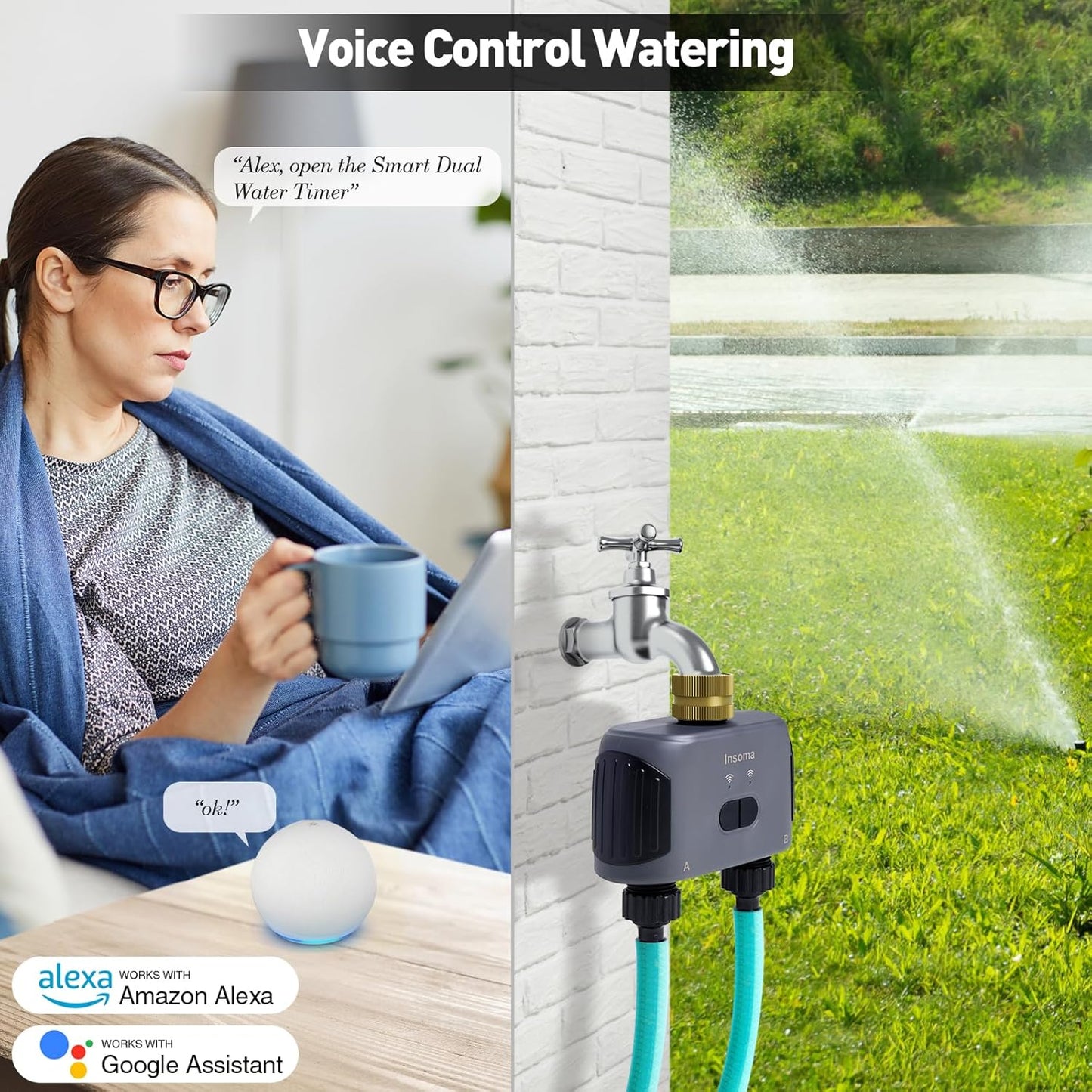 2 Zones WiFi Water Timer Brass Inlet, Sprinkler Timer for Garden Hose, APP Remote Control WiFi Hose Timers with Gateway, Voice Control with Alexa, Rain Delay and Manual Mode for Yard Lawn Watering