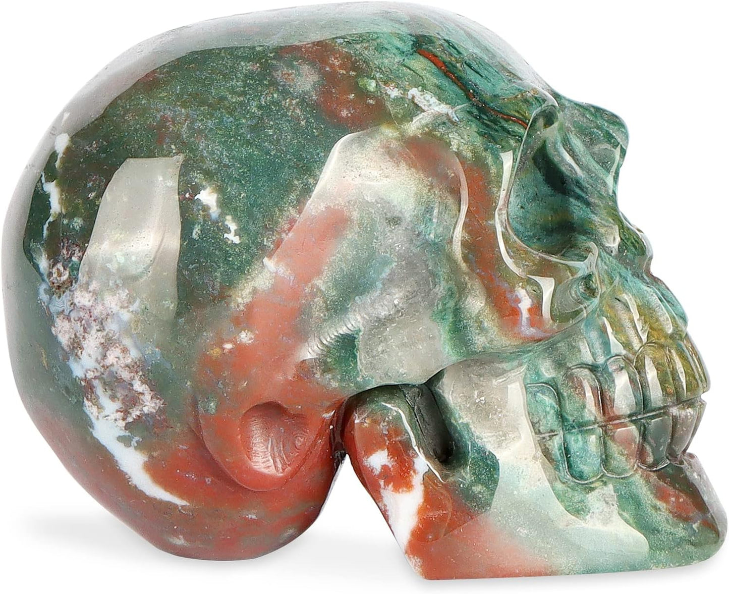3.0" Ocean Jasper Crystal Skull Head Decor Figurine Healing Stone Carved Sugar Skull Stutue Sculpture Ornament for Day of Dead Decorations Home Office