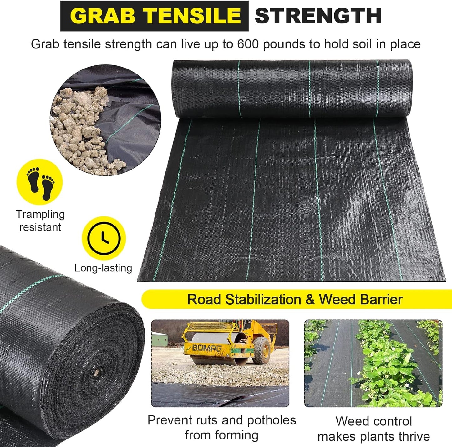 Driveway Fabric 6x300 ft - Commercial Weed Barrier, Heavy Duty 3.5OZ Landscape Fabric for Road, French Drain, Erosion Control, Construction Projects