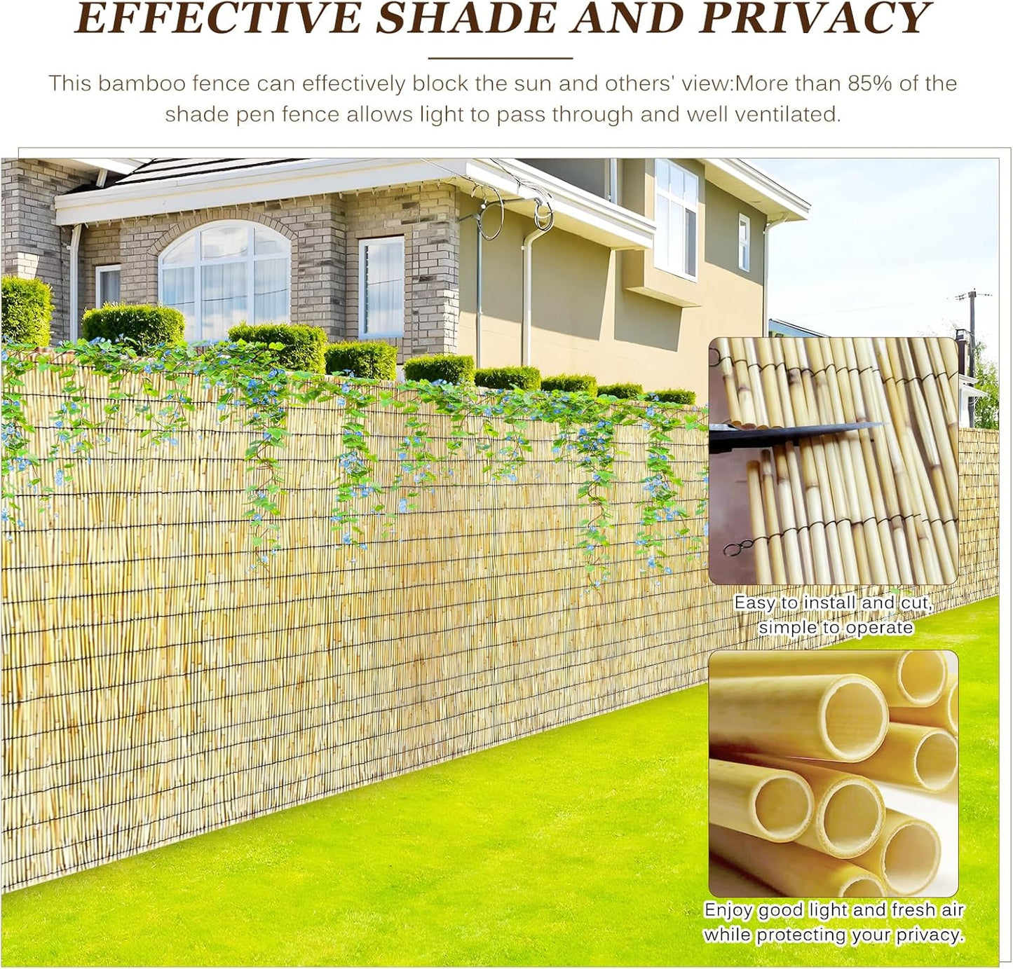 Natural Reed Fencing Rolls: Privacy Bamboo Fence 3/4/5/6ft High Roll Reed Screen, Decorative Bamboo Fencing for Outdoor Balcony Patio Garden Backyard,with Cable Zip Ties(Nature, 4x10ft)