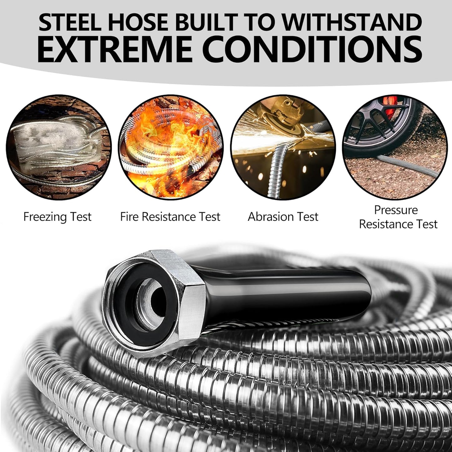 65 ft Garden Hsoe - 2025 New 304 Stainless Steel Garden Hose with 10-Function Spray Gun, 3/4'' Copper-Chrome Fittings – Lightweight, Durable, and Kink-Free, Metal Water Hoses for Gardening
