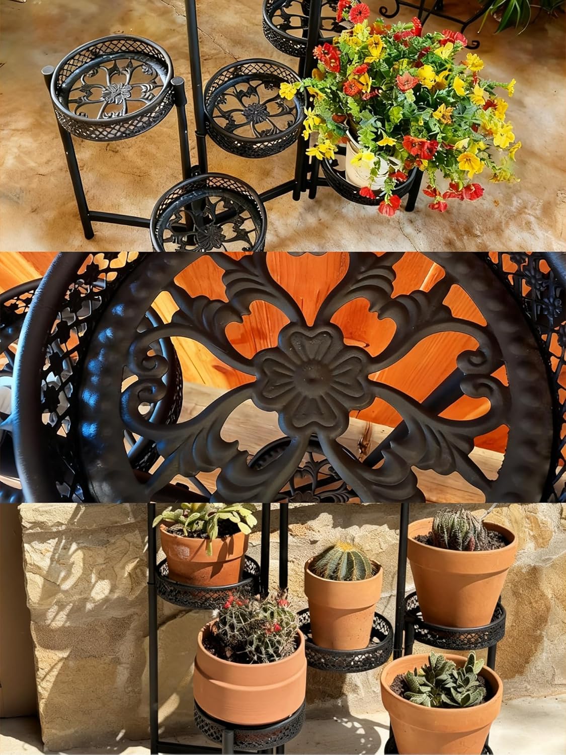 7 Tier Large Metal Plant Stand Indoor Outdoor with 7.9 Inch Wide Tray, Tiered Corner Plant Stand, Flower Display Holder Shelf, Folding Tall Rack for Patio Porch Balcony Living Room Garden - BlackWave