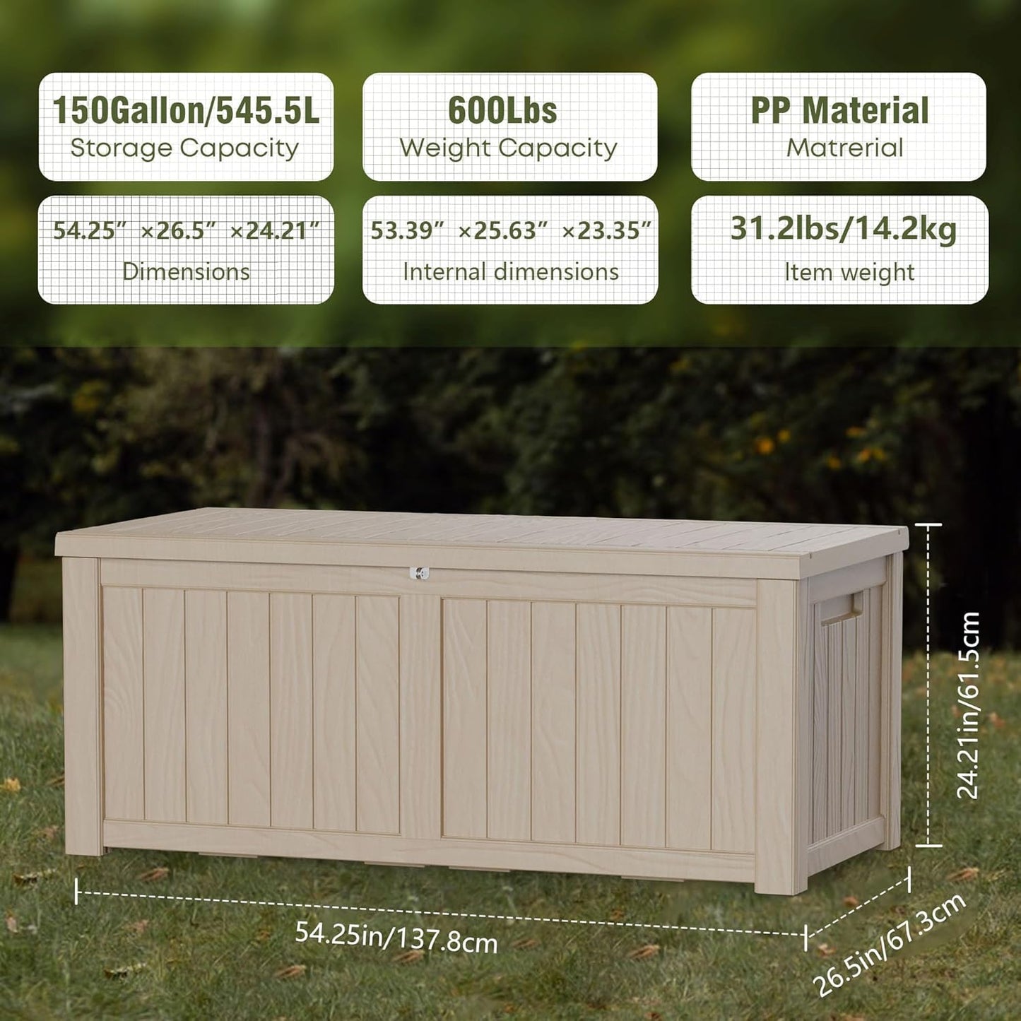 150GAL Brown Large - Capacity Outdoor Deck Box with Lock Hole – Waterproof, SGS - Certified UV Resistance, Ideal for Storing Patio Furniture Sets & Seasonal Decor, Hassle - Free Setup