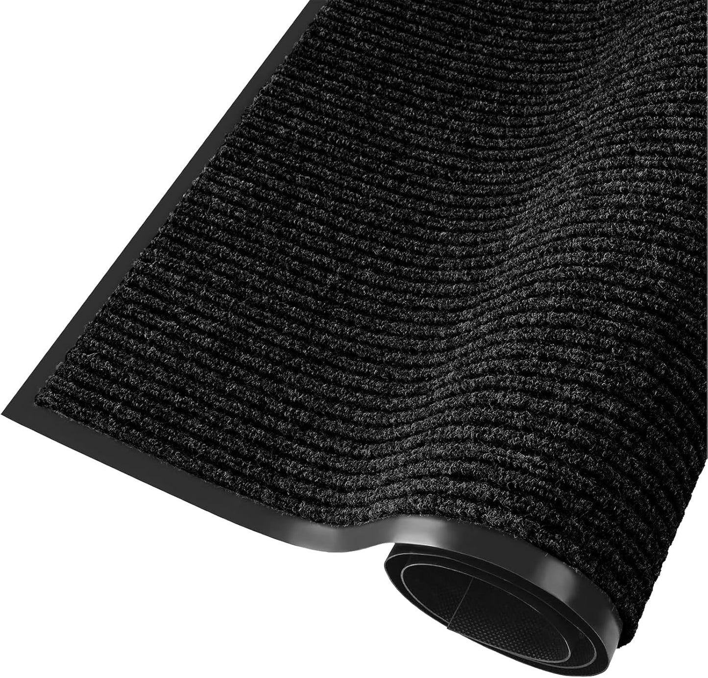 fani Heavy Duty Large Outdoor Indoor Entrance Black Doormat Waterproof Low Profile Entrance Rug Front Door Mat Patio Anti-Skid Rubber Back, 48x96 inch (Black)