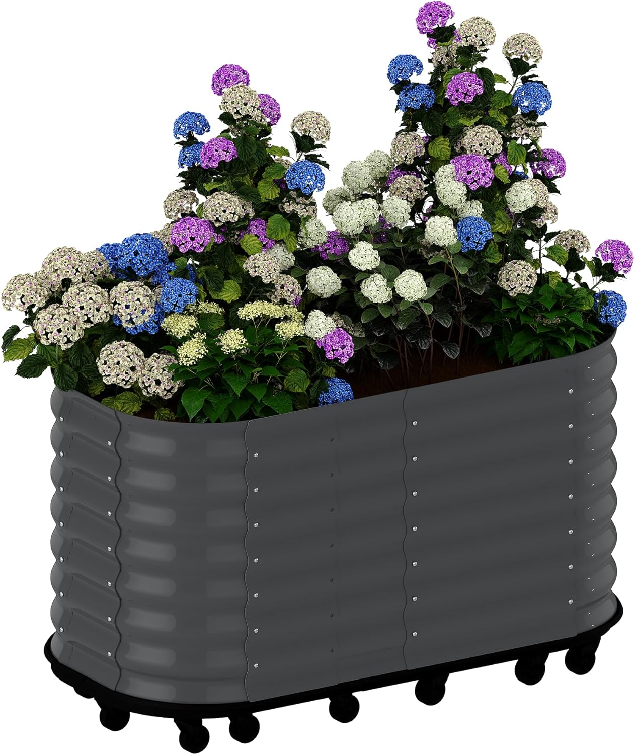 59x24x28in Galvanized Raised Garden Bed with Wheels & Water Reservoir – Durable Outdoor Planter Box, Elevated Raised Beds for Gardening, Portable Garden Box for Indoor/Outdoor Plants, Gray