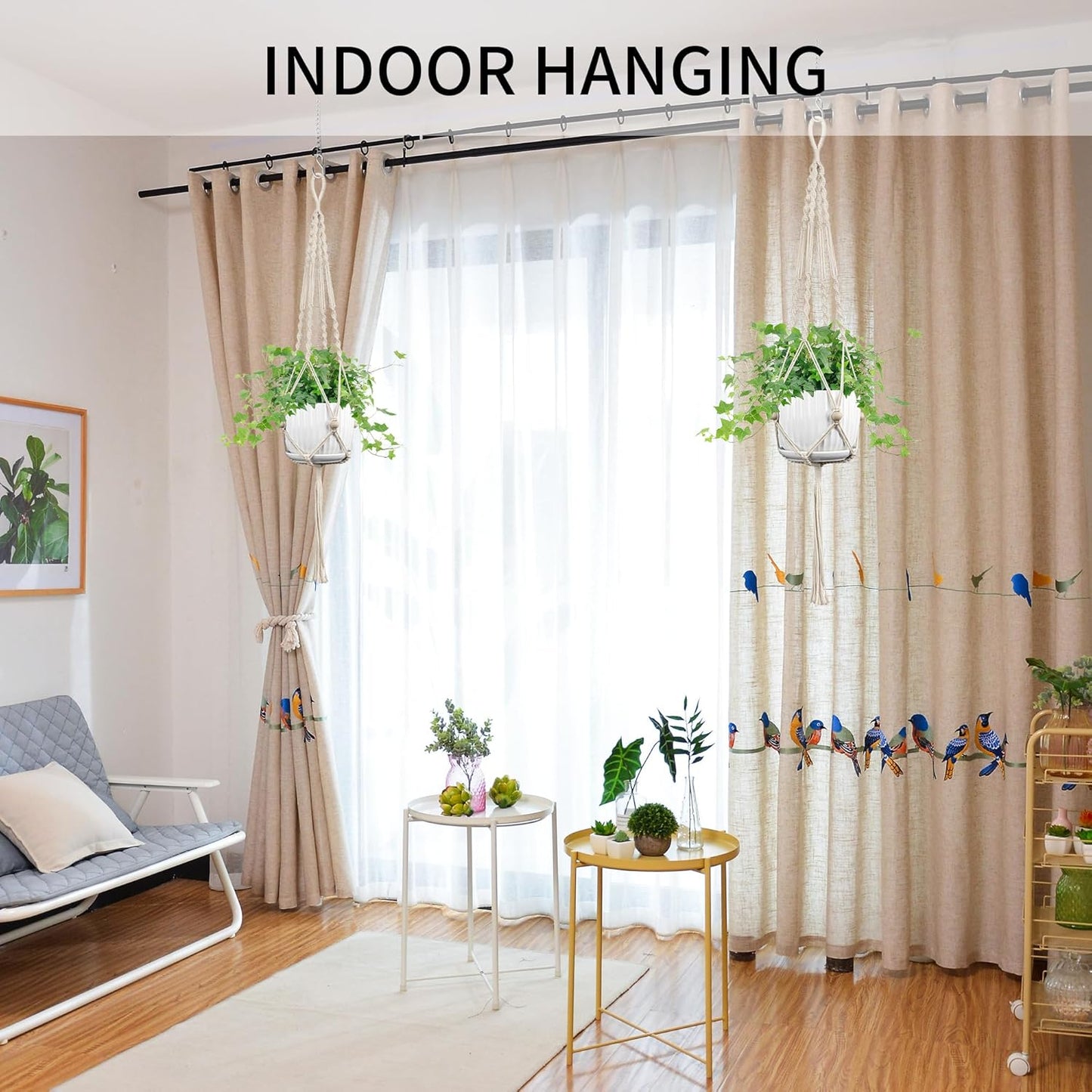 2 Pack Macrame Plant Hanger, 44 Inch, Fits 4-12 Inch Pots, Extra Long Indoor Outdoor Hanging Planter Basket Flower Pot Holder, Boho Home Decor, Ivory (POTS NOT Included)