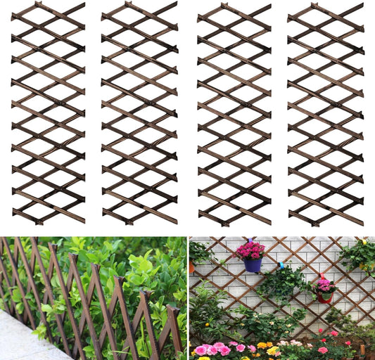 4 Pcs Expandable Garden Trellis, Wooden Lattice Wall Fence Trellis for Climbing Plants Ivy Vine Rose Clematis 13" x 68" for Outdoor Garden Patio Room Decor (4)