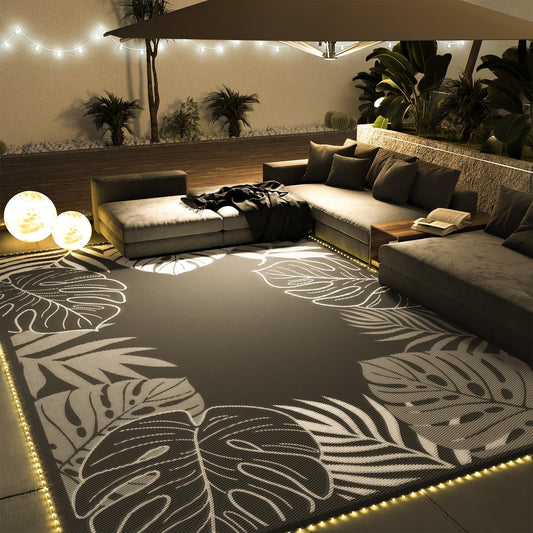 COCOER Tropical Outdoor Rug 8x10 LED Reversible-Waterproof Patio Rug-Quick Dry Outdoor Carpet-Outdoor Area Rugs Indoor Outdoor Rugs-Outside Rug Patio Decor for Porch Deck Balcony Backyard