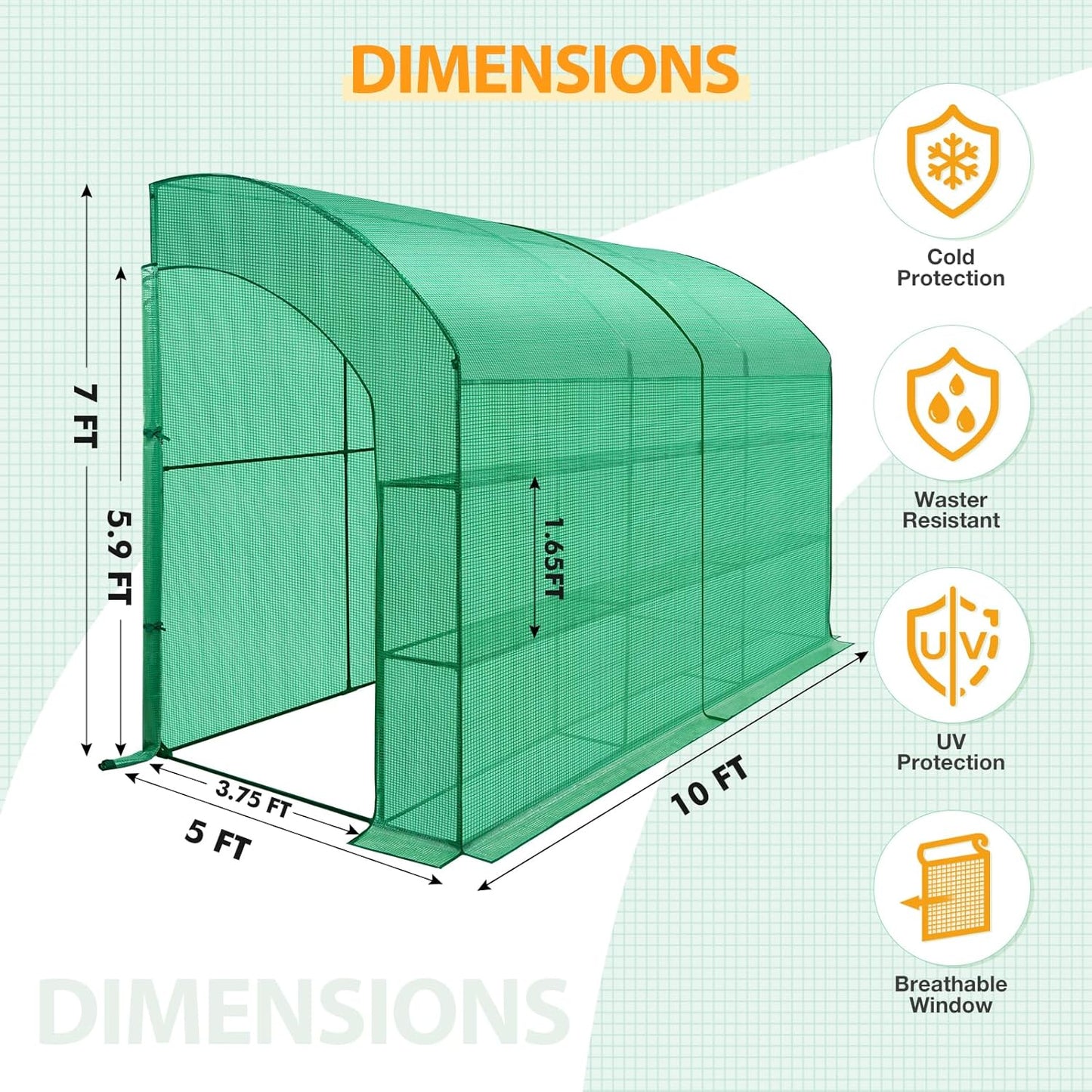EAGLE PEAK 3 Tier Lean to Portable Greenhouse, Heavy-Duty Indoor & Outdoor Garden with Wire Shelves, 2 Roll-Up Zipper Doors, Easy Assembly, 120"x60"x84" Clear/Green PE Cover