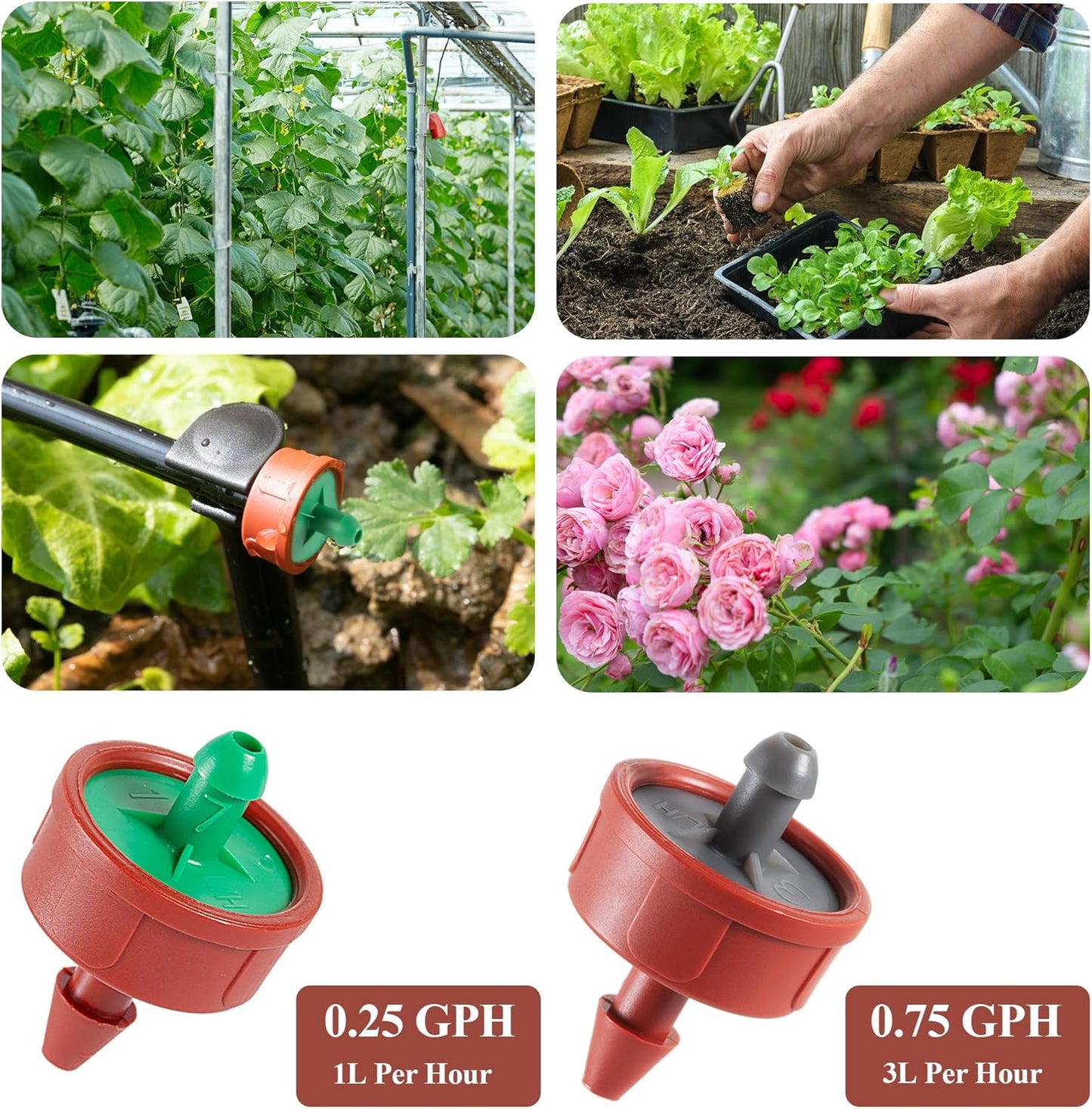 200Pcs 0.25 GPH Pressure Compensating Irrigation Spot Drippers,Constant Flow Barb Outlet Watering Dripper Emitters Heads Parts for 1/4 Inch Watering Tubing Line for Garden Pots Plant Irrigation System