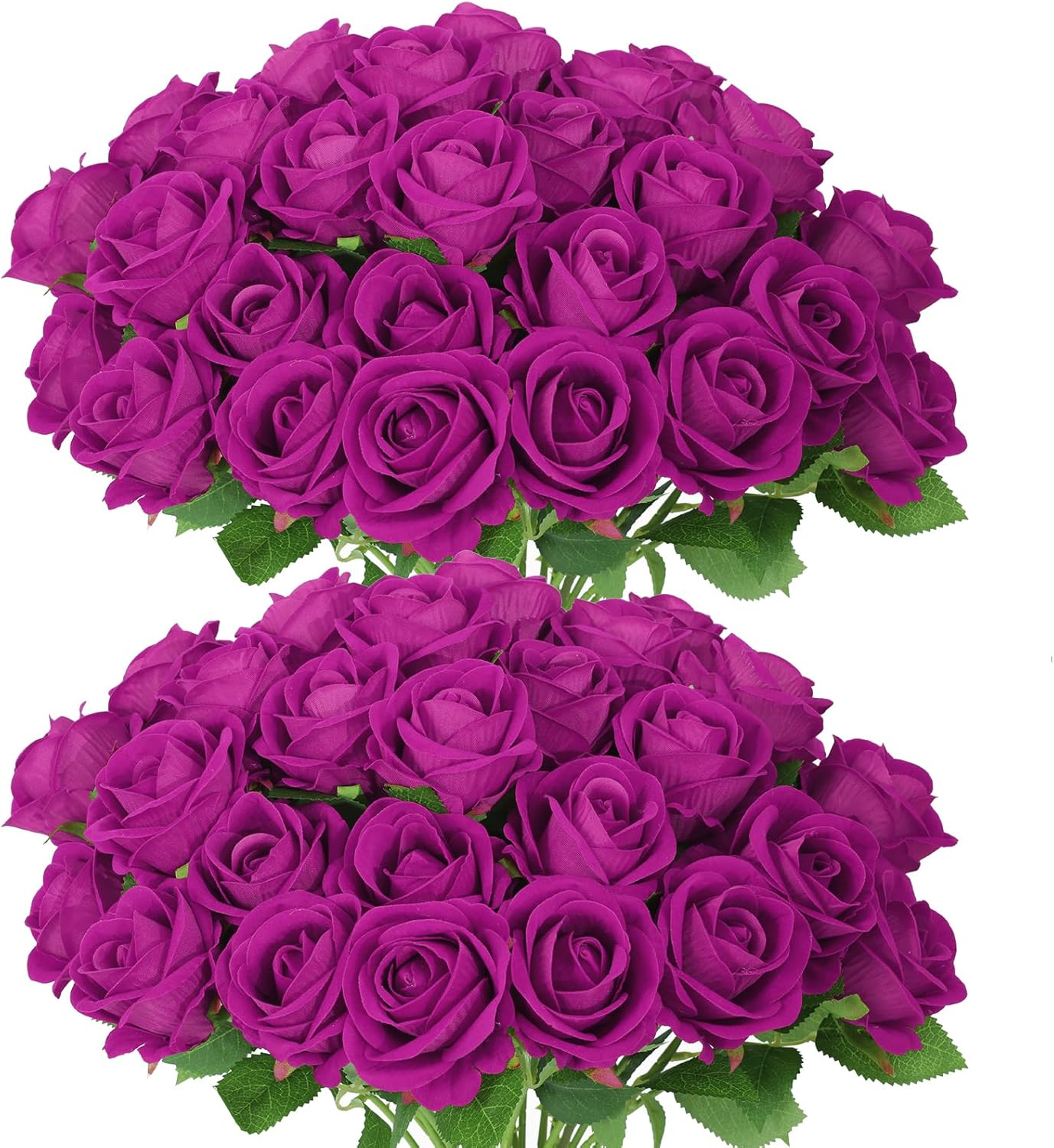 55 PCS Fake Roses Artificial Flowers Bulk, Purp Roses Bridal Bouquet Silk Faux Rose with Stems for Wedding Flowers Decoration, Valentine's Day, Bridal Bouquet, Anniversary,Home Decor (55PCS, Purple)