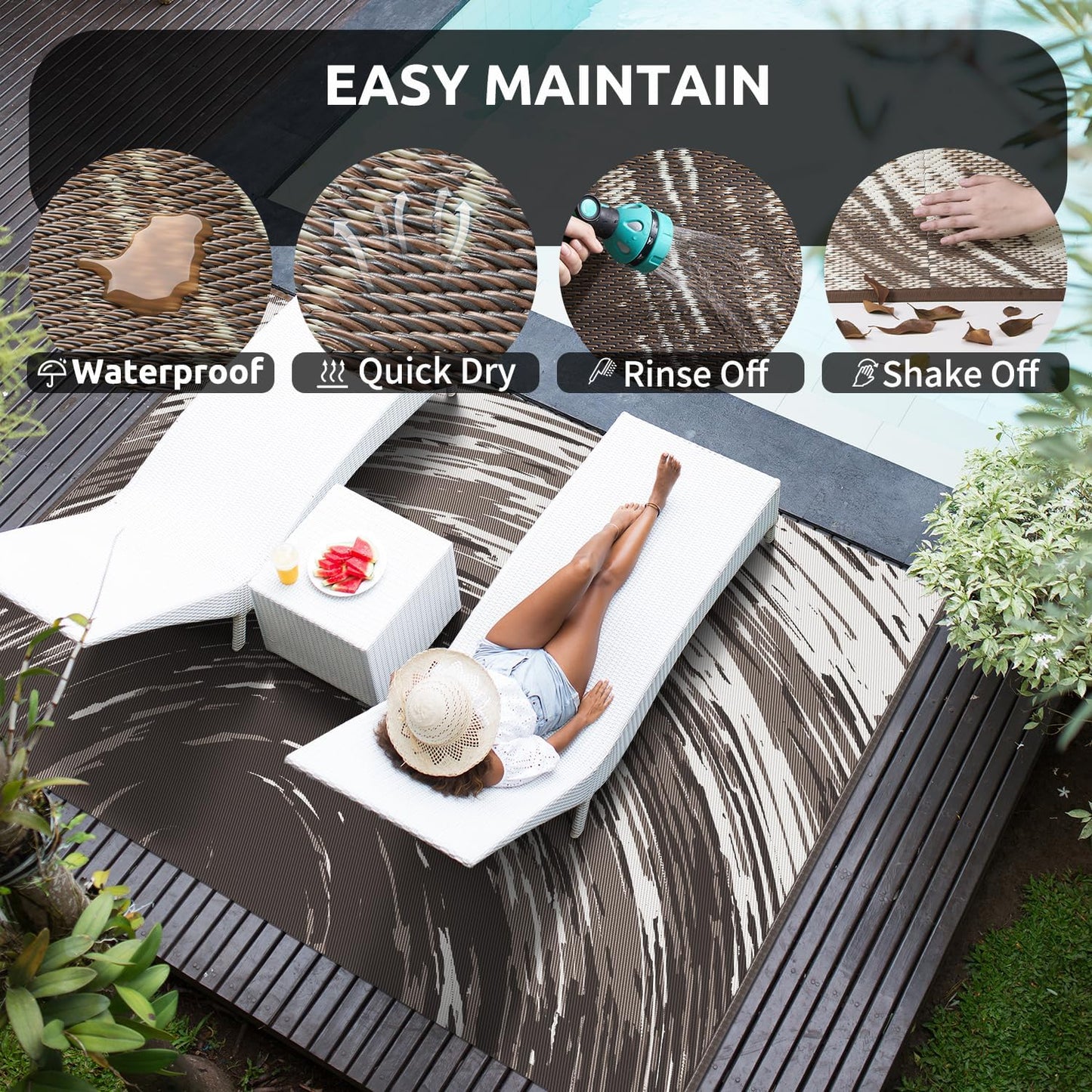 COCOER Modern Outdoor Rug 9x12 Reversible-Waterproof Outdoor Patio Rug-Quick Dry Outdoor Area Rugs Indoor Outdoor Rugs-Outside Rug Patio Decor for Porch Deck Balcony Backyard