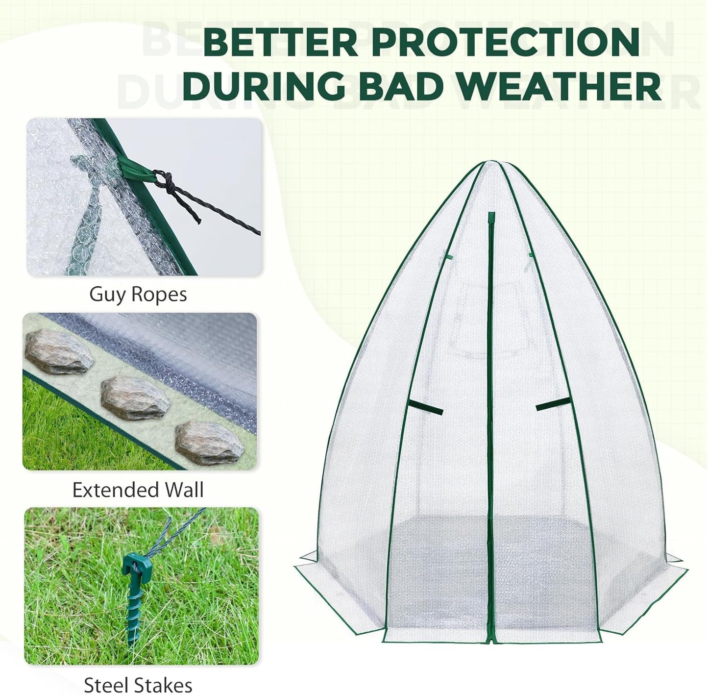 EAGLE PEAK Portable Mini Dome Greenhouse with Zippered Door and Mesh Window, Outdoor Mini Hexagon Greenhouse Kit for Indoor Outdoor Gardening 63”x63”x72”, Agricultural Bubble Film Cover