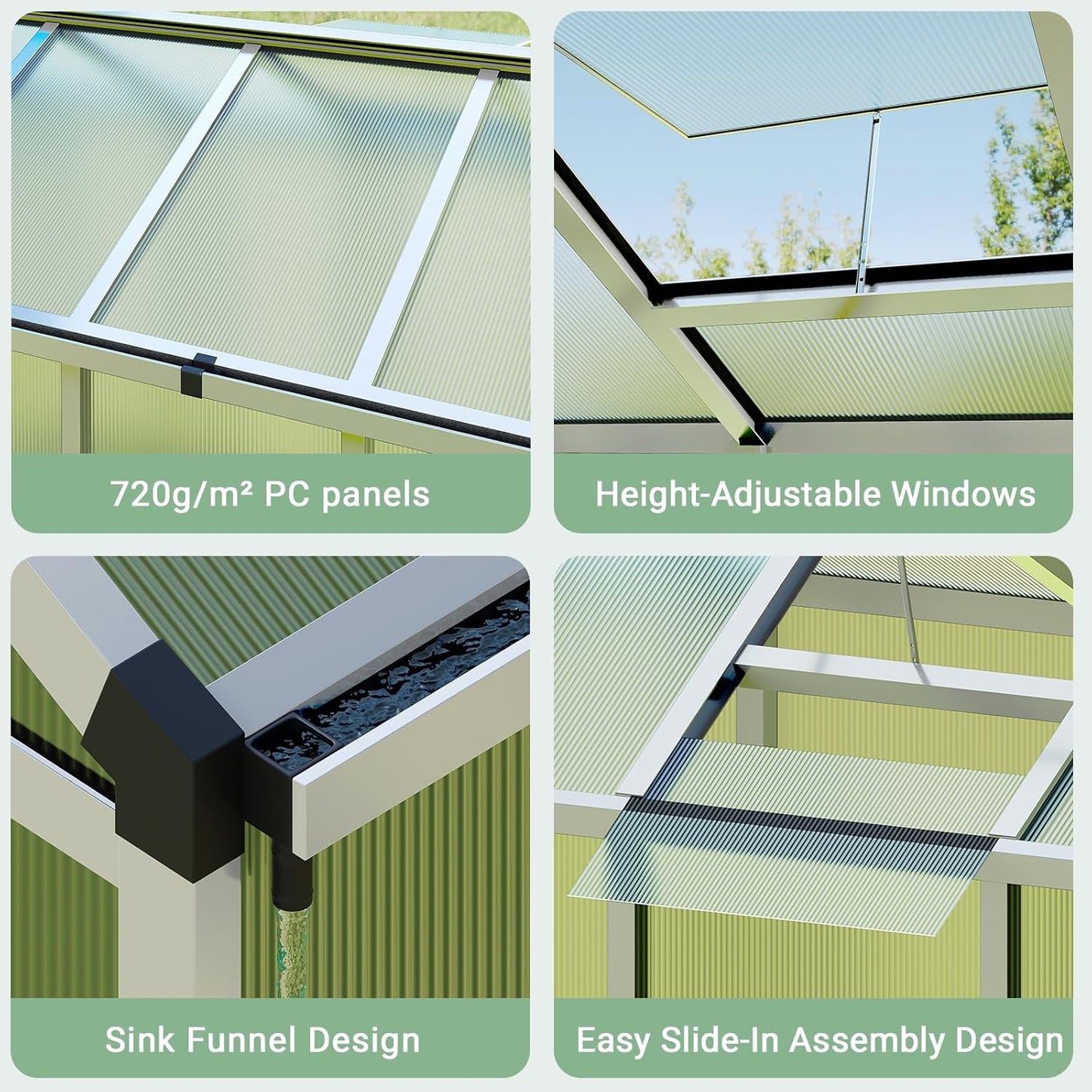 6 x 8 FT Greenhouse, Greenhouses for Outside, Polycarbonate Greenhouse with Aluminum Frame, Lockable Door and Ajustable Roof Vent for Backyard, Green Houses for Outside Garden Backyard, Patio