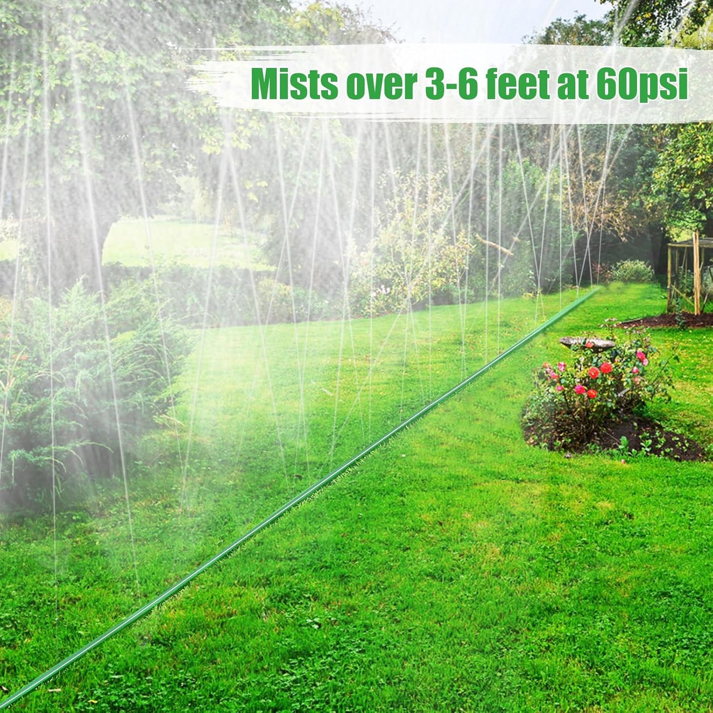 50ft Sprinkler Soaker Hose - Kink-free, Save Water, Flexible - Heavy Duty Three Tube Flat Watering Hose for Garden Yard Lawn Irrigation, With 15 Stakes